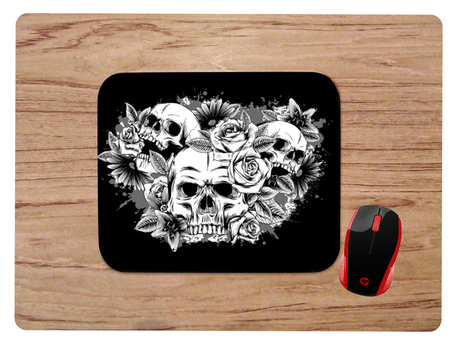 SKULL AND ROSES BLACK AND WHITE MOUSE PAD DESK MAT HOME OFFICE GR8 GIFT