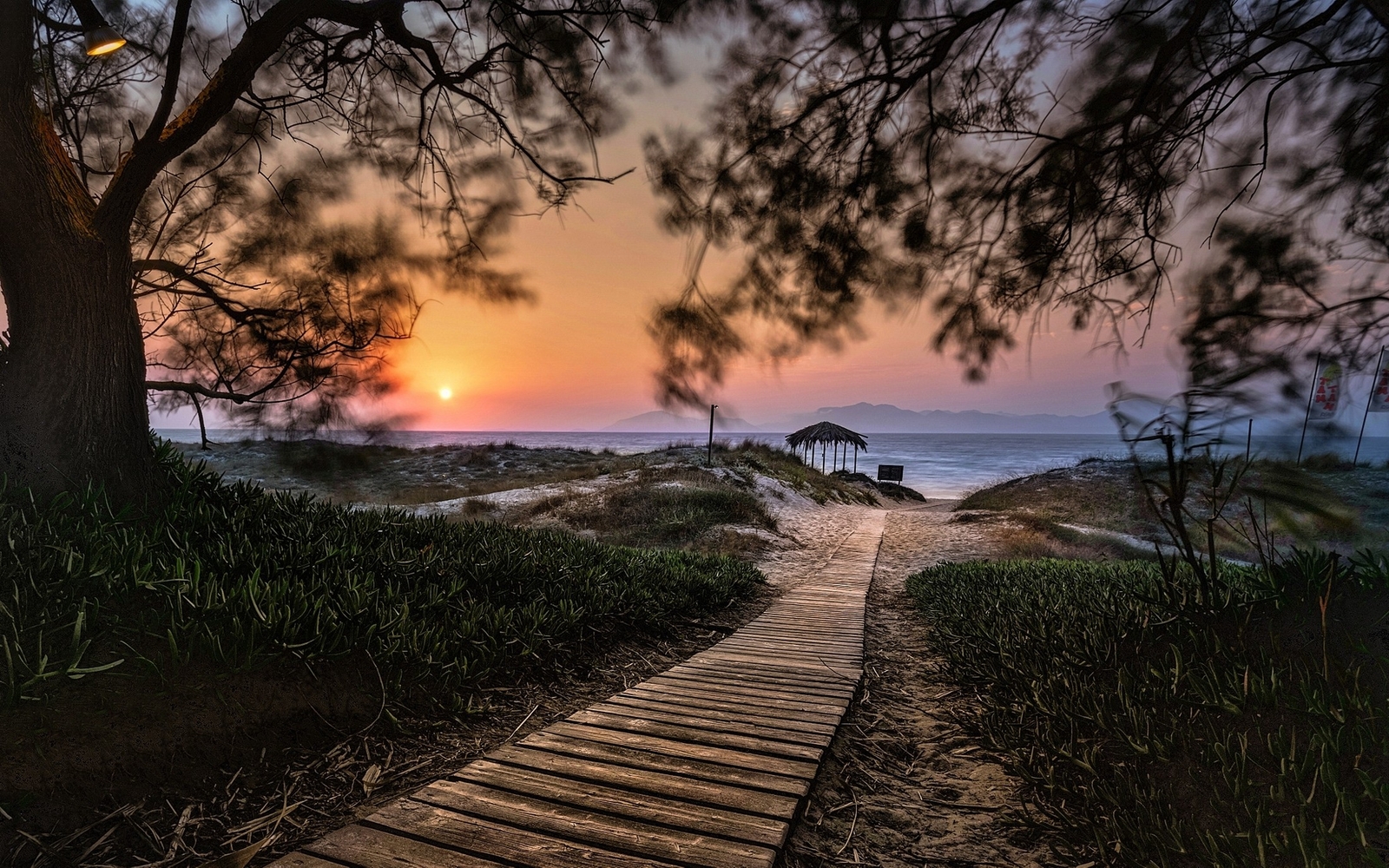 Landscape nature island path walkway beach sunset trees Custom Gaming Mat Desk