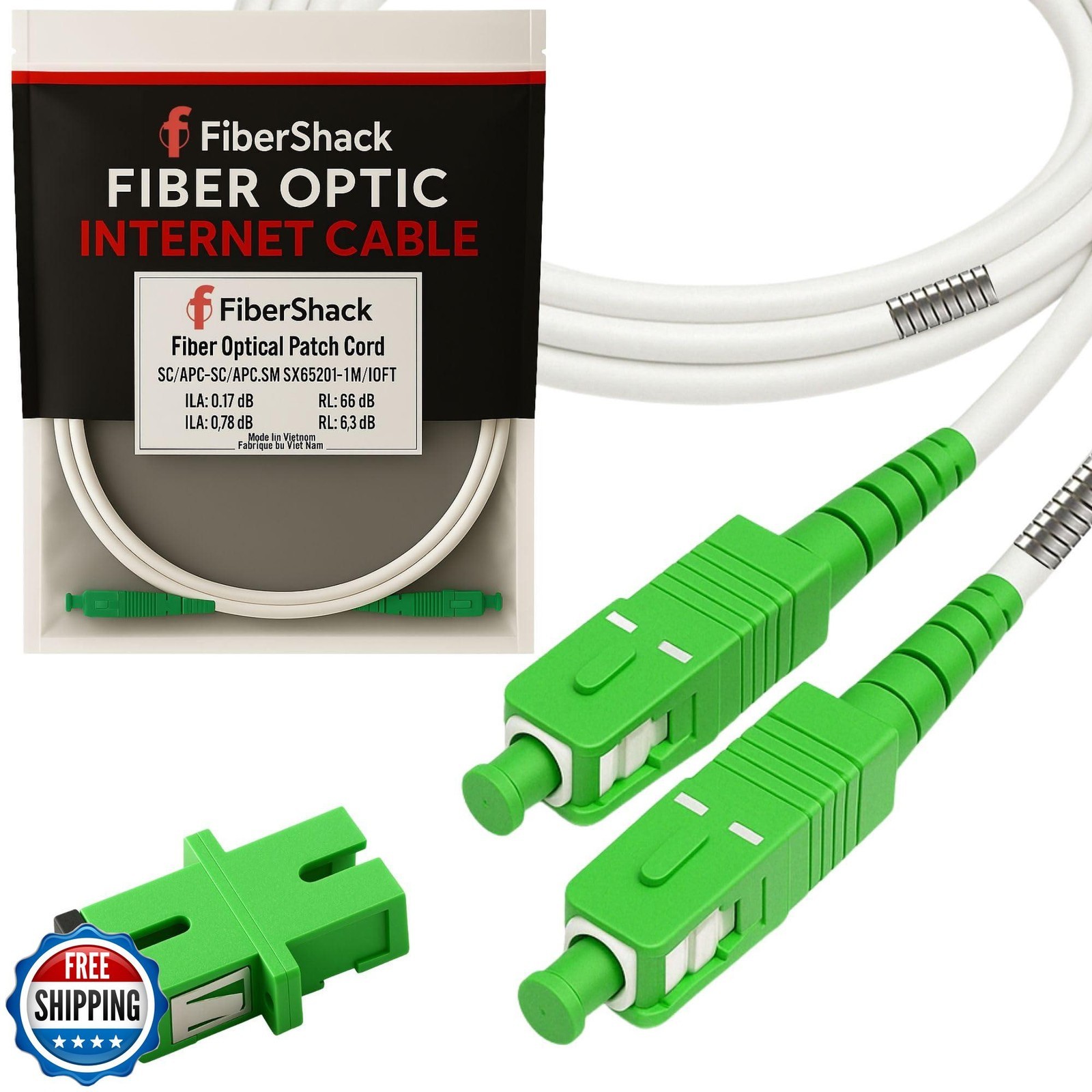 25M (82ft.) SC/APC to SC/APC Patch Cable OM2 Single Mode 9/125um - White