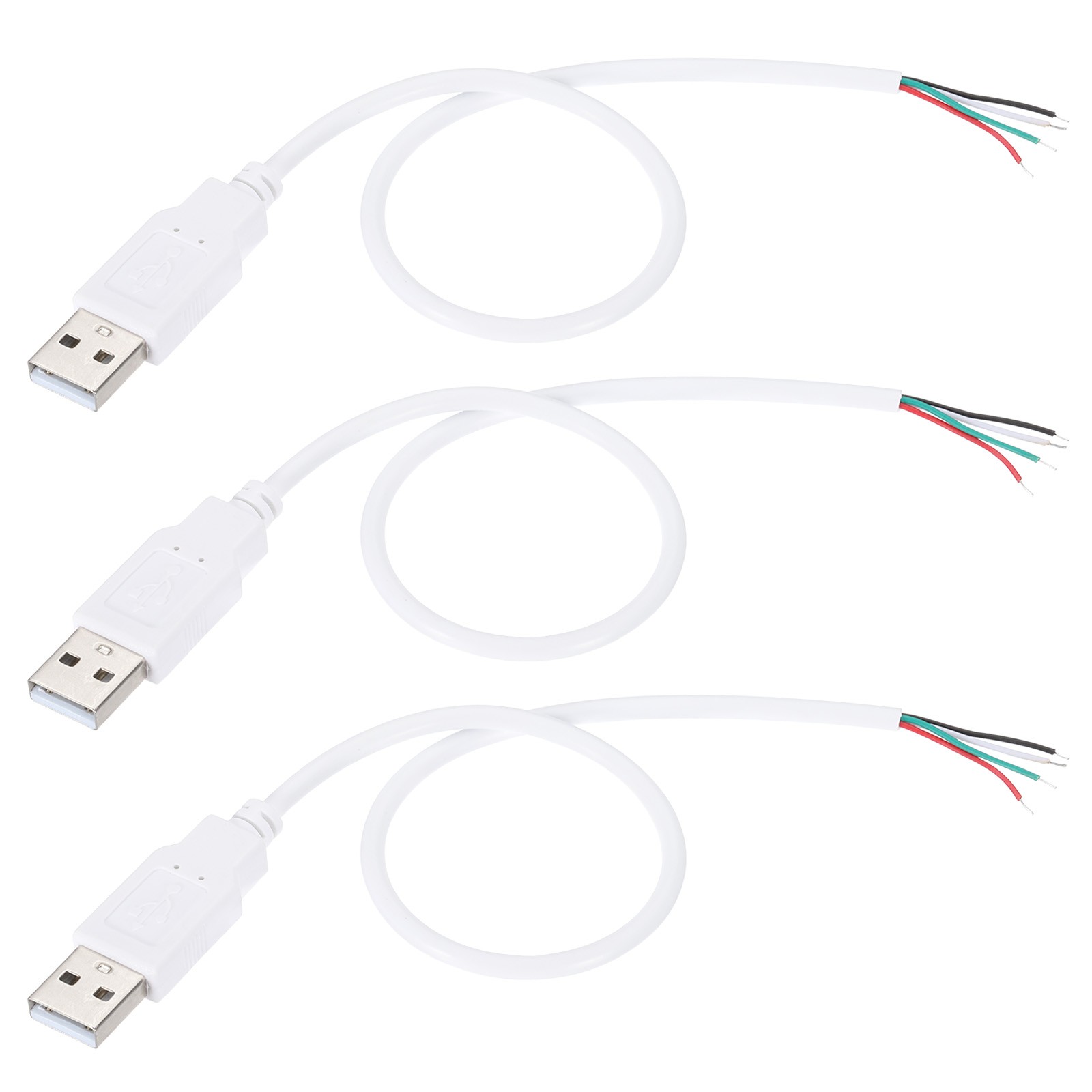 1Ft USB Male to 4pin Bare Pigtail Cable 3Pcs, 28AWG Data Power Cords White