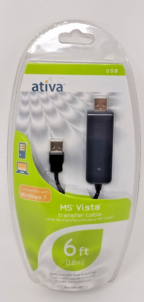 Ativa MS Vista 6 Foot USB Transfer Cable Windows 7 Compatible New Old Stock