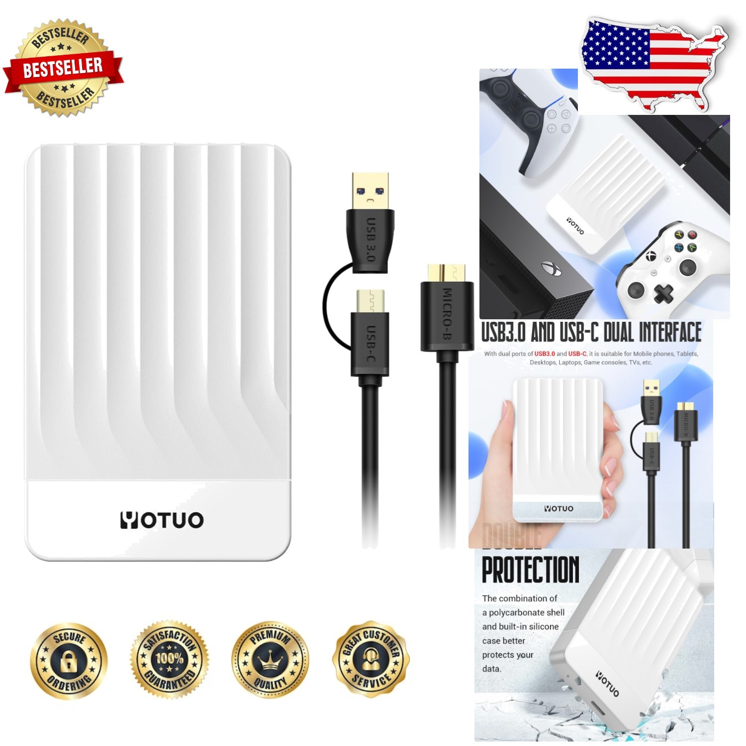 Fast 750GB Portable HDD - Plug & Play, 7200 RPM, 5Gbps Transfer, PC/Mac/Console