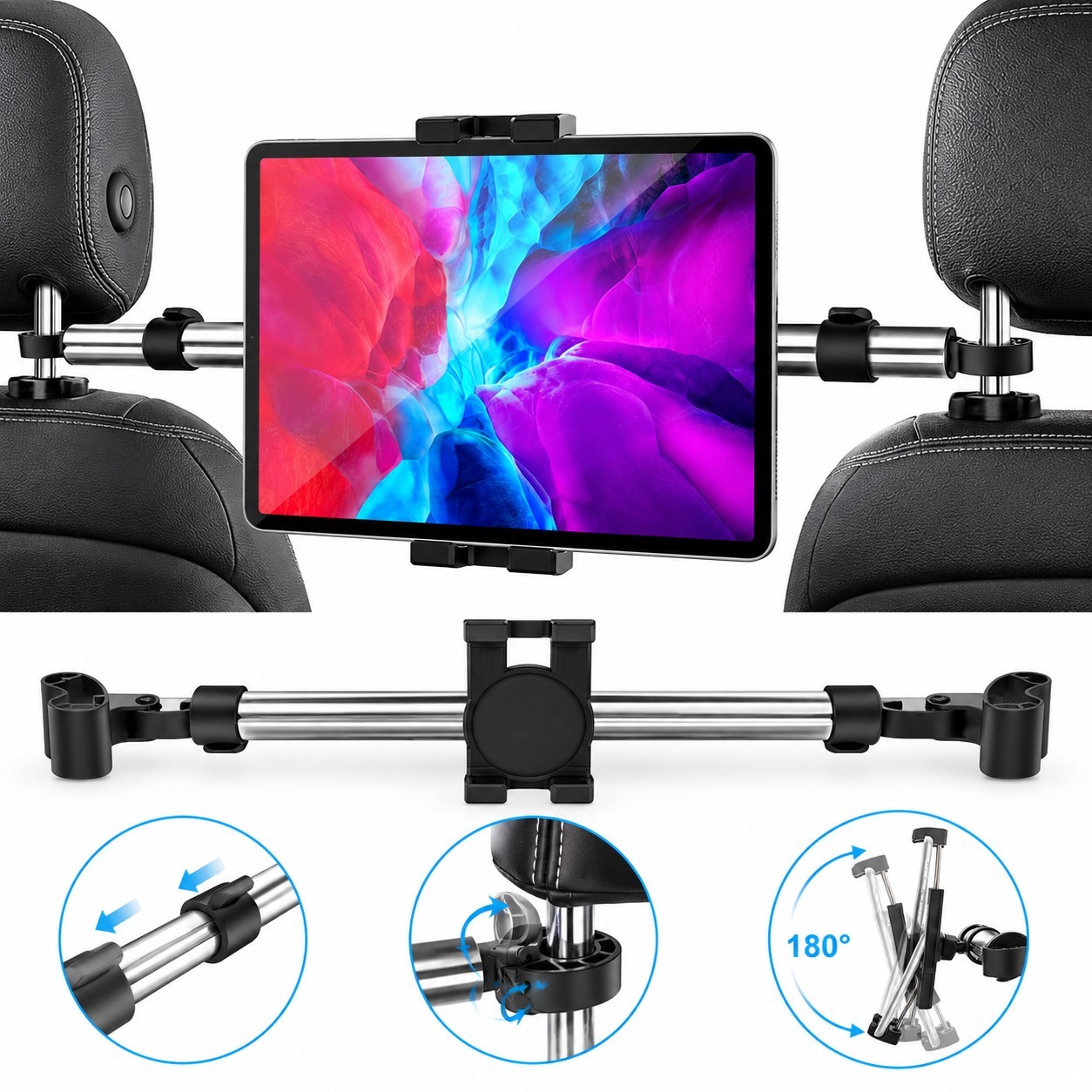 Universal Car Headrest Tablet Mount Holder Rotating Adjustable 4-13" Device