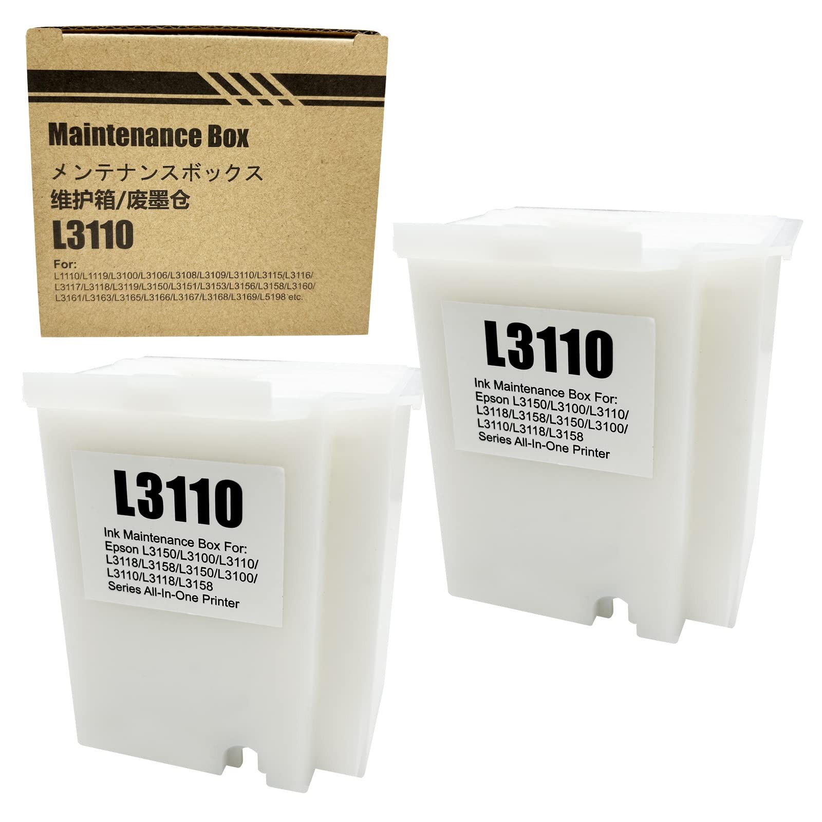 2 PCS Printer Waste Ink Box For Ecotank ET2720 ET2800 ET4700 Maintenance