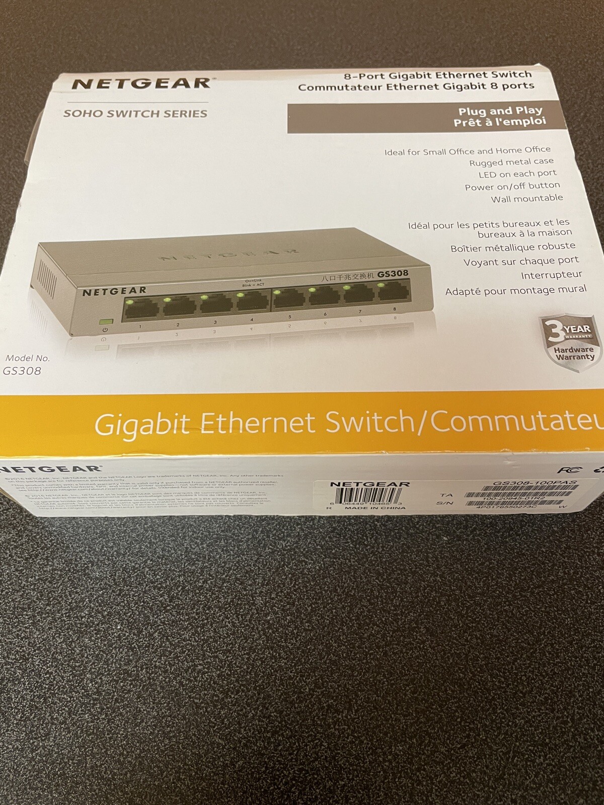 NETGEAR 8-port 10/100/1000mbps Gigabit Ethernet Switch GS308-100PAS