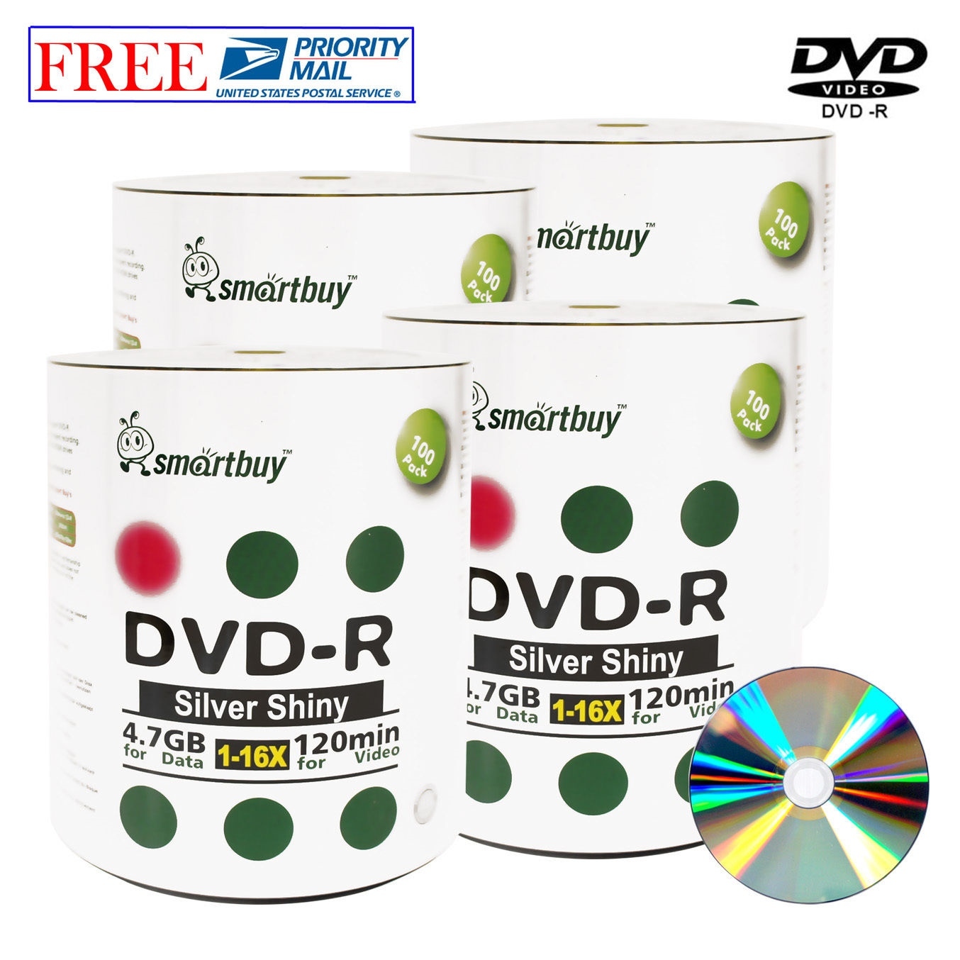 400 Pack Smartbuy DVD-R DVDR Shiny Silver Top 16X 4.7GB Data Recordable Disc