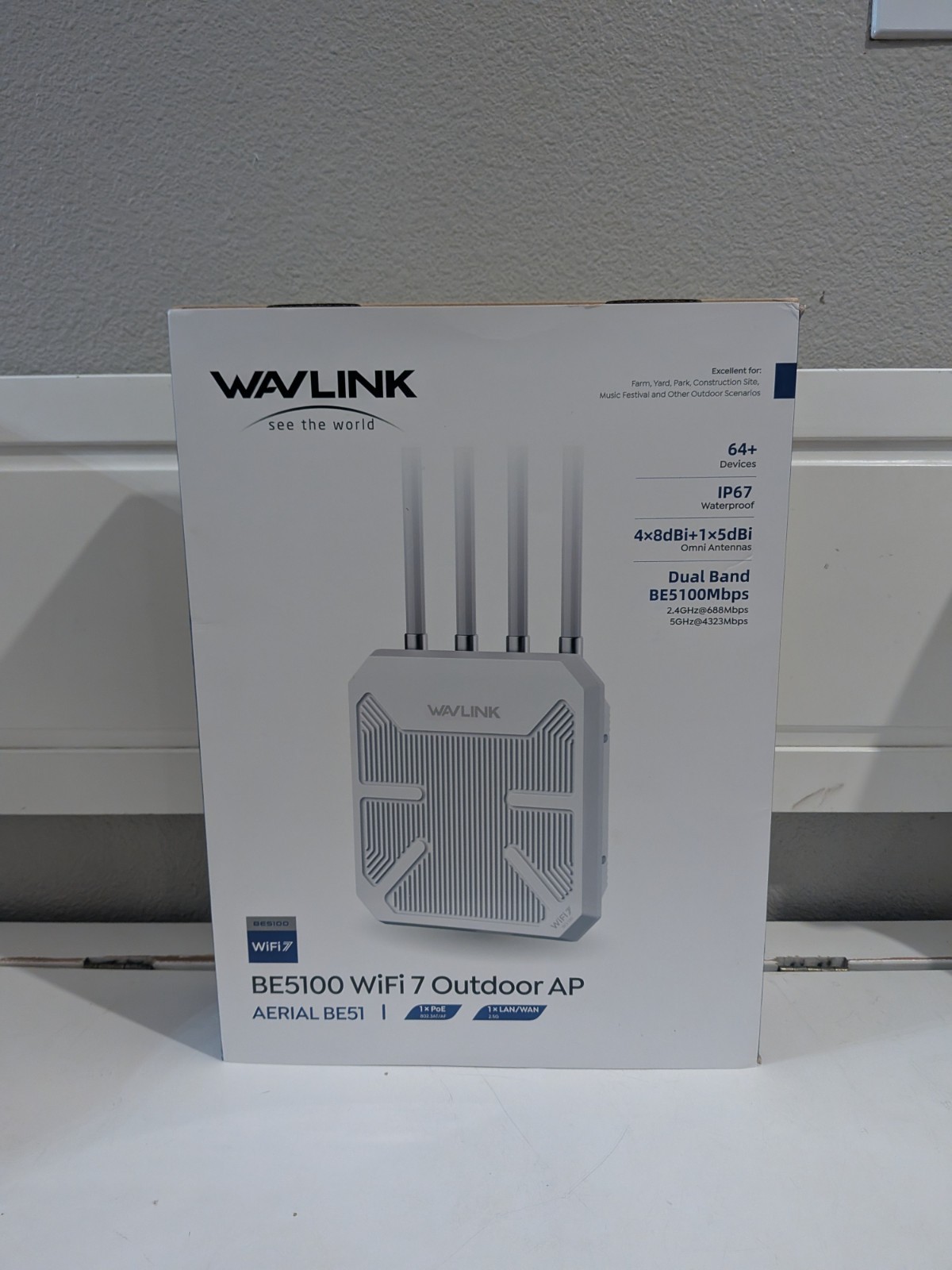 WAVLINK BE5100 WiFi 7 Outdoor Extender, 4x8dBi, 2.5G Ethernet, IP67