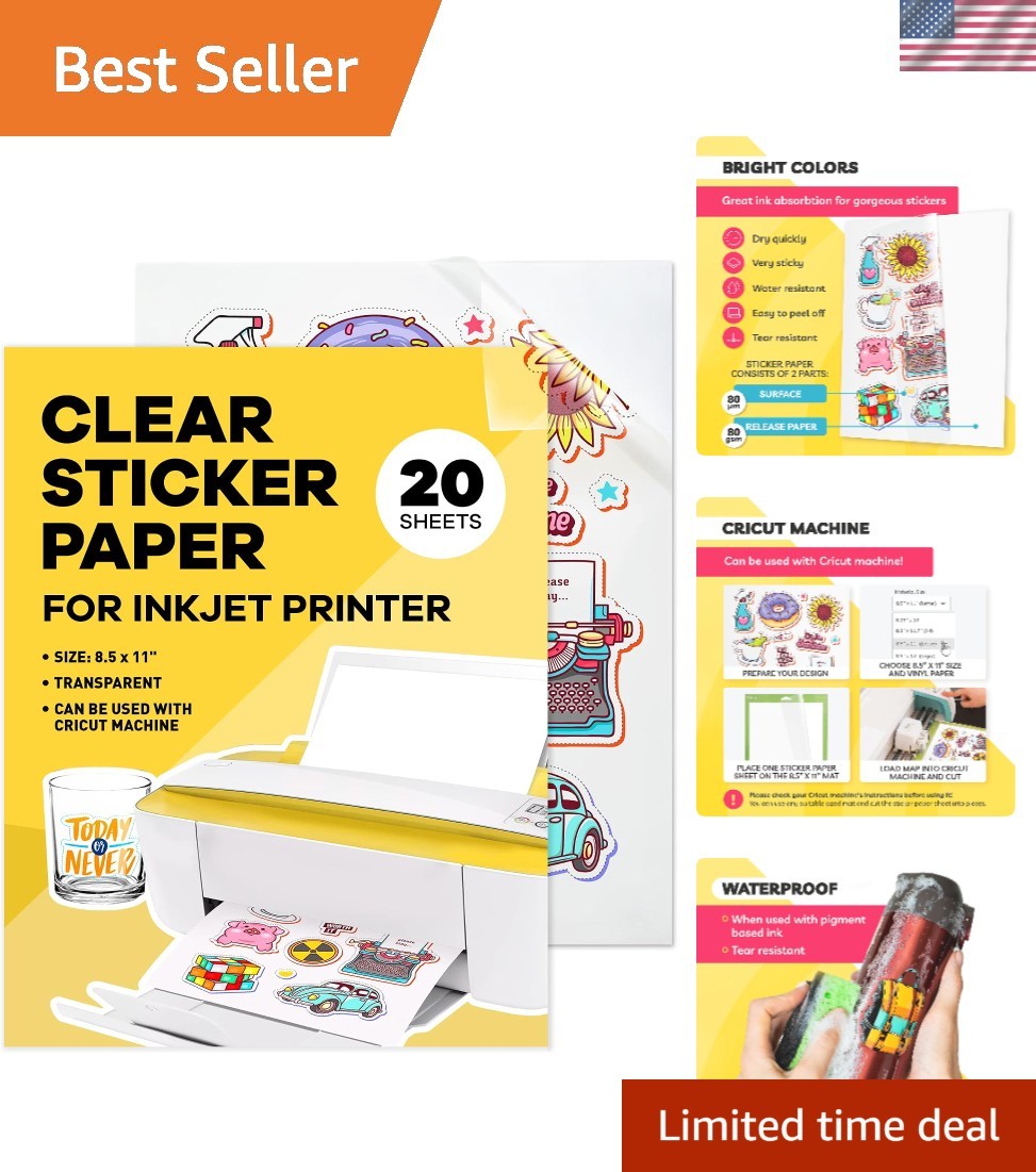 20 Sheet Pack of Biodegradable Clear Sticker Paper - Glossy for Inkjet Printing