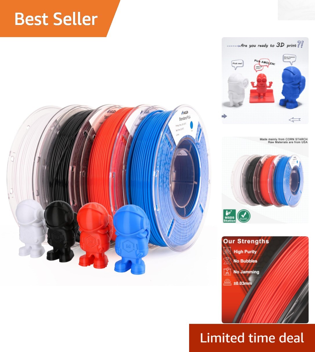 Versatile 1.75mm PLA Filament Bundle - 1kg Total, Perfect for 3D Pens & Printers
