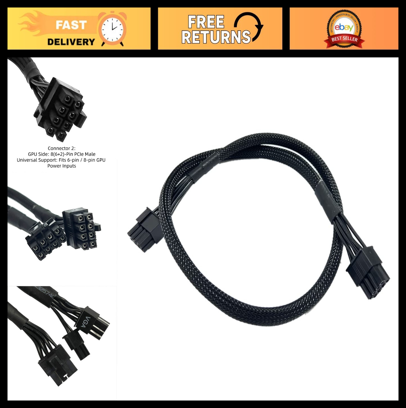8-Pin PCIe Power Supply Cable Flex 18AWG Replacement for GPU - EVGA Compatible