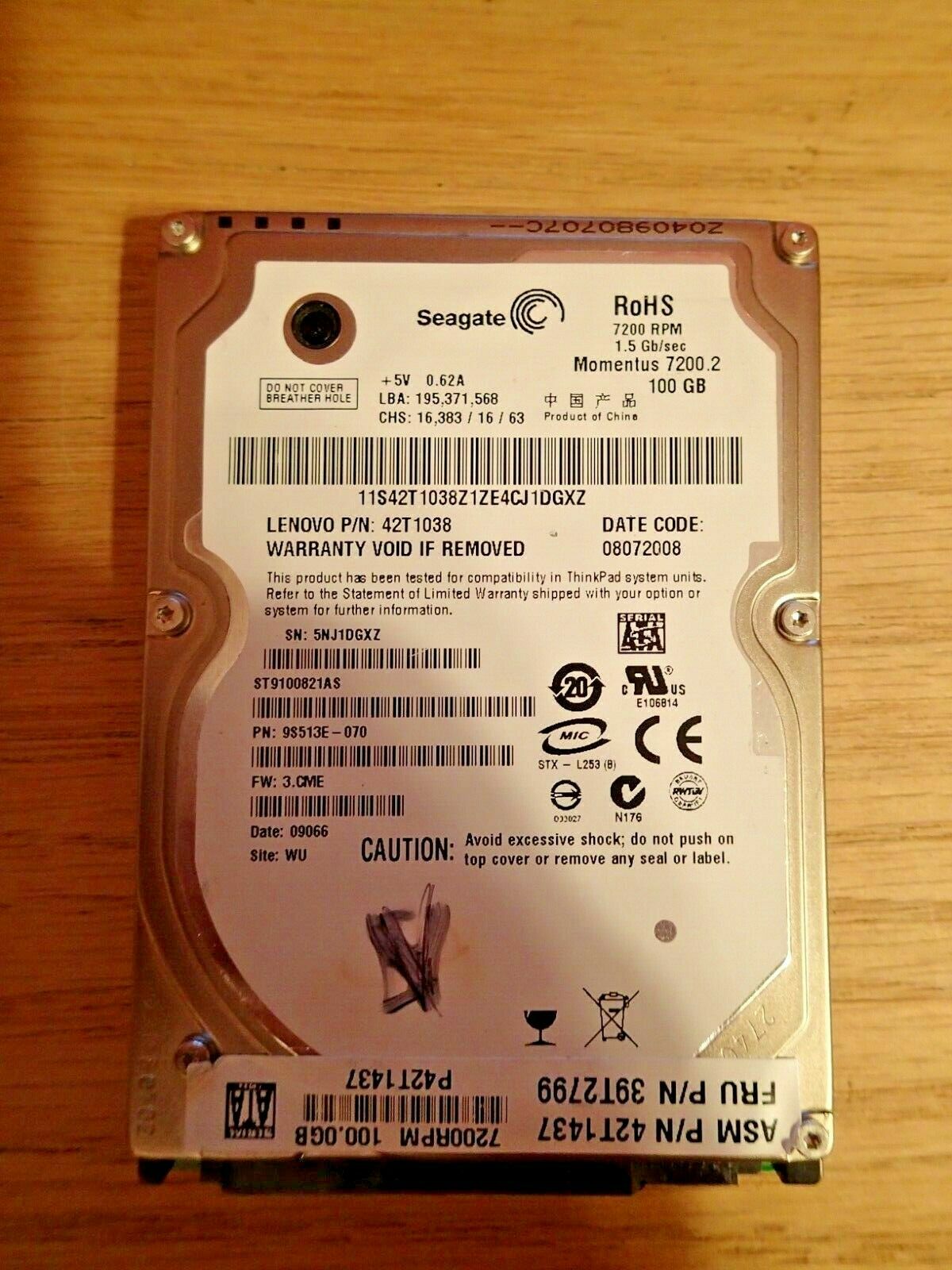 Seagate Momentus 7200.2 100 GB HDD Internal 2.5" (ST9100821AS) Hard Drive Laptop