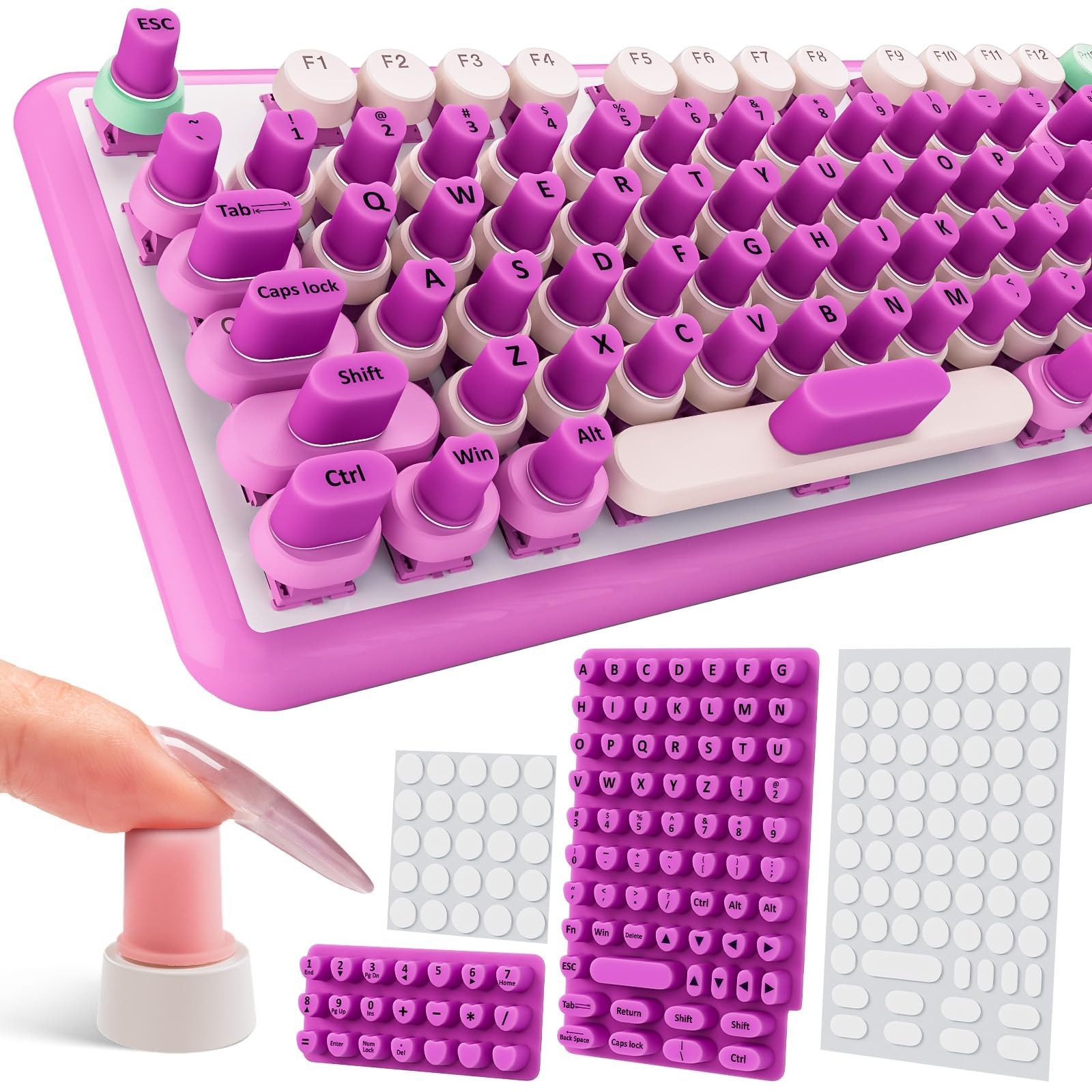 91PCS Raised Keyboard Stickers for Long Nails, Silicone Keyboards Bubbles