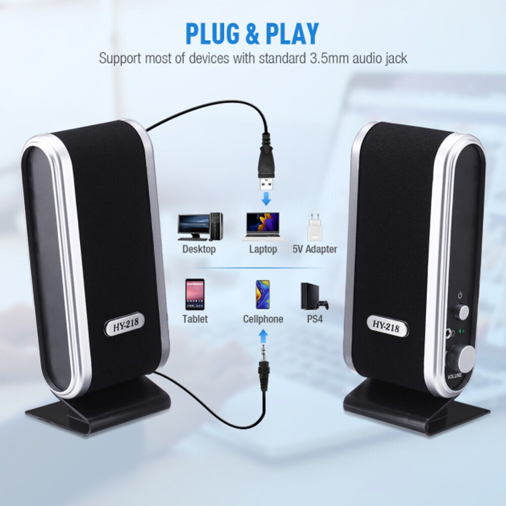 2PCS Computer Multimedia USB Powered PC Speakers for  Laptops& Desktops