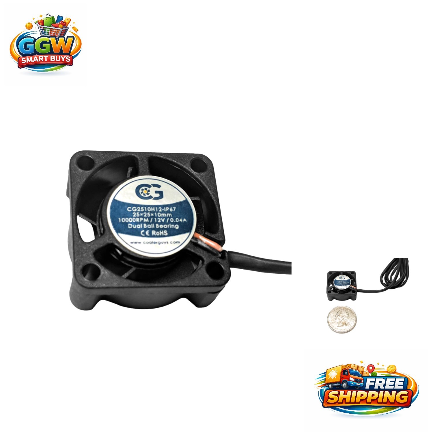 Compact 25x10mm 12V Waterproof Fan - Perfect for Boat & Outdoor Systems