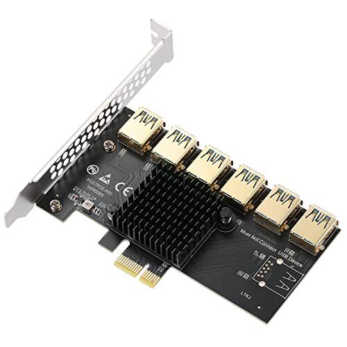 BEYIMEI PCI-E 1 to 6 Riser Card,PCI-E 1X to External 6 PCI-E USB 3.0 Adapter
