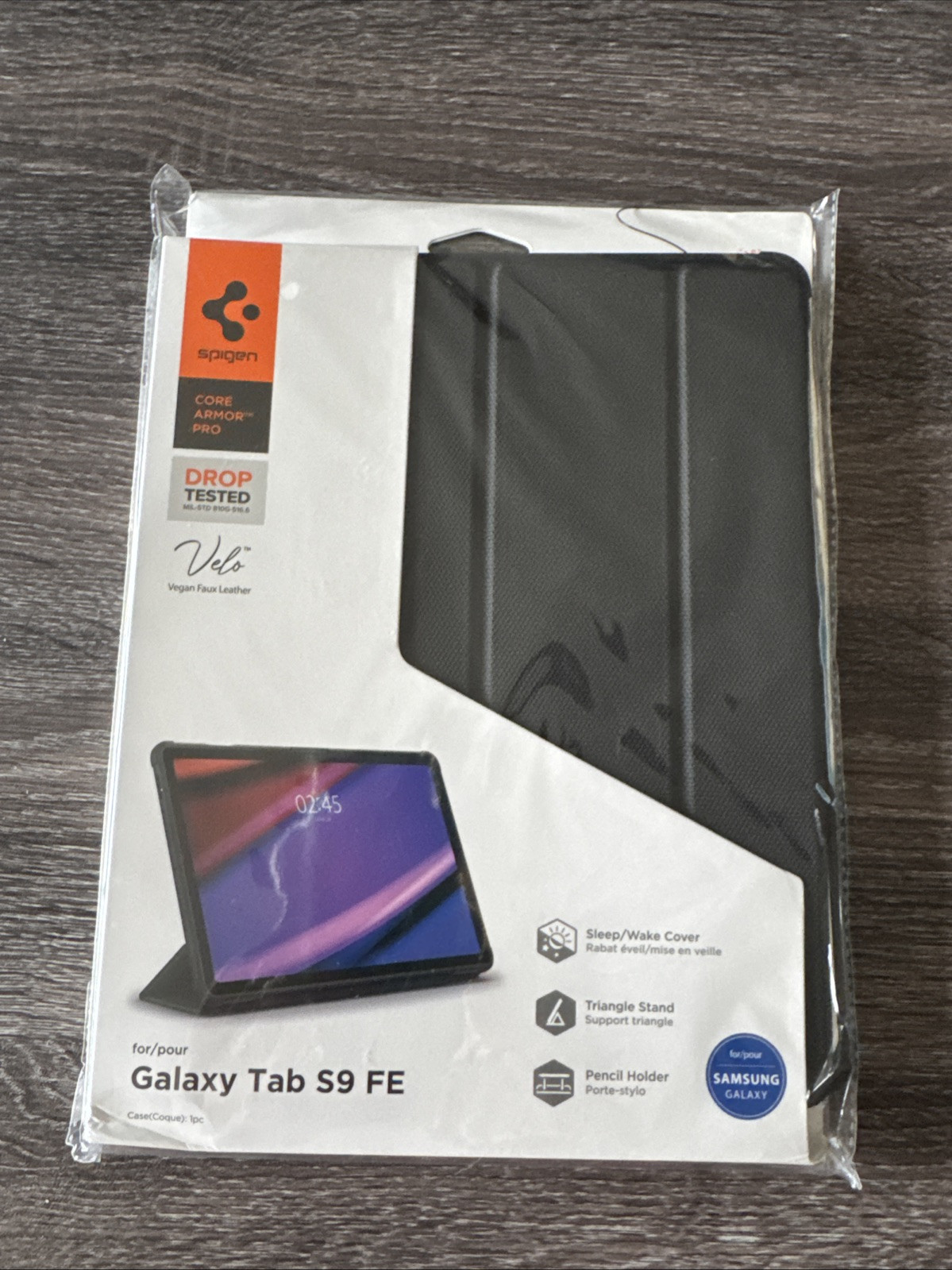 Spigen Core Armor Pro Galaxy Tab S9 FE Vegan Faux Leather Drop Test Black Case