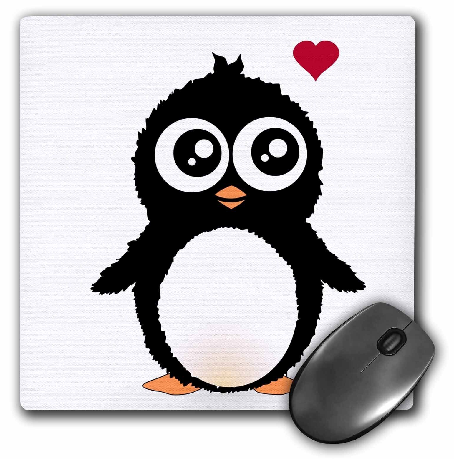 3dRose Cute penguin with love heart - black and white cartoon - sweet kawaii ado