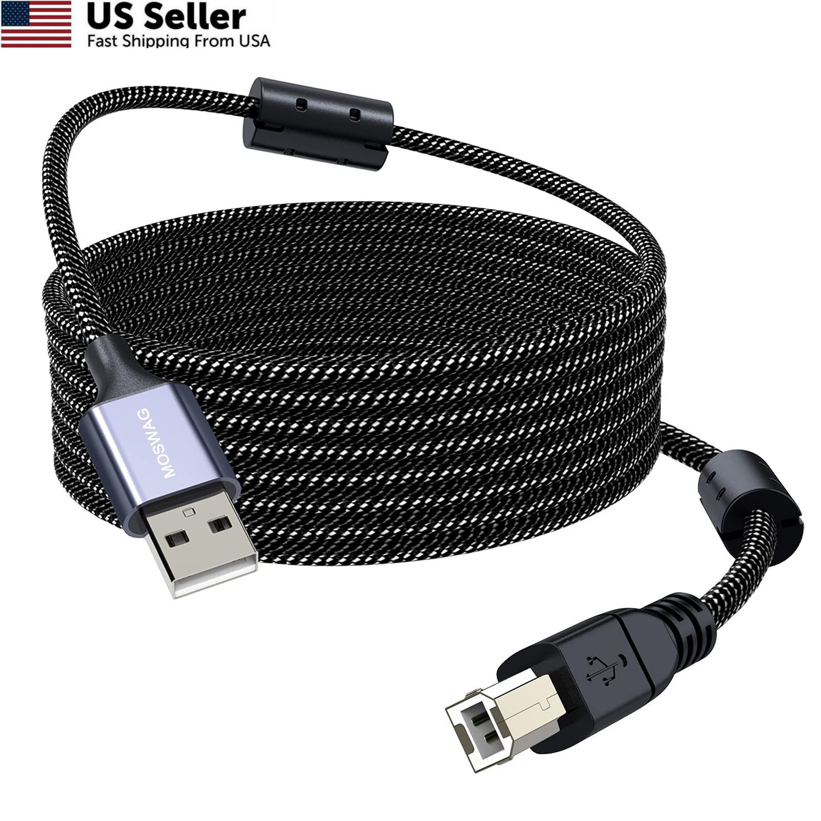 MOSWAG Printer Cable 16.4FT USB A to B MIDI USB-A 16.4FT/5M, Black