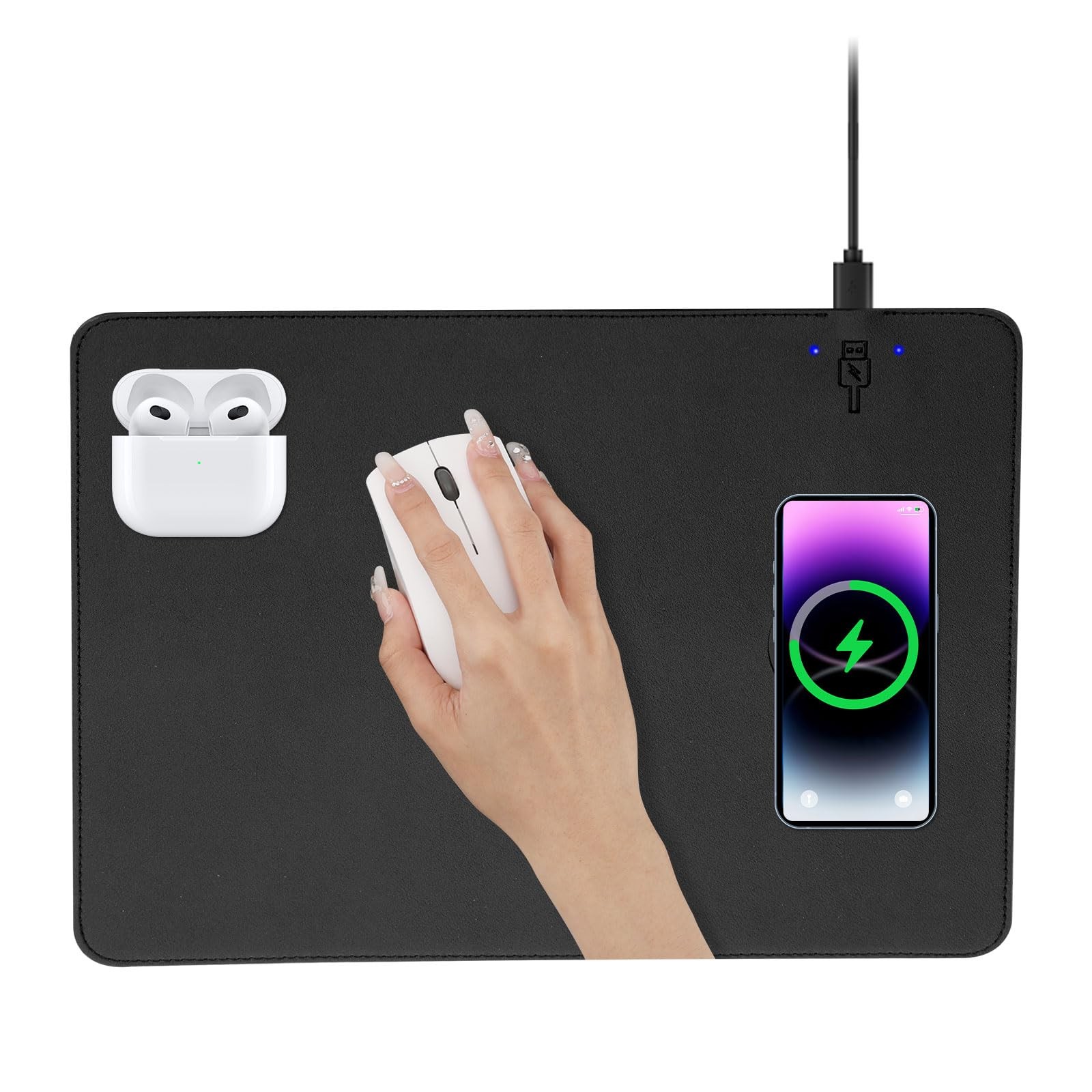 Wireless Charging Pad 2 in 1 Leather Multifunctional Office Desk Pad with Non...