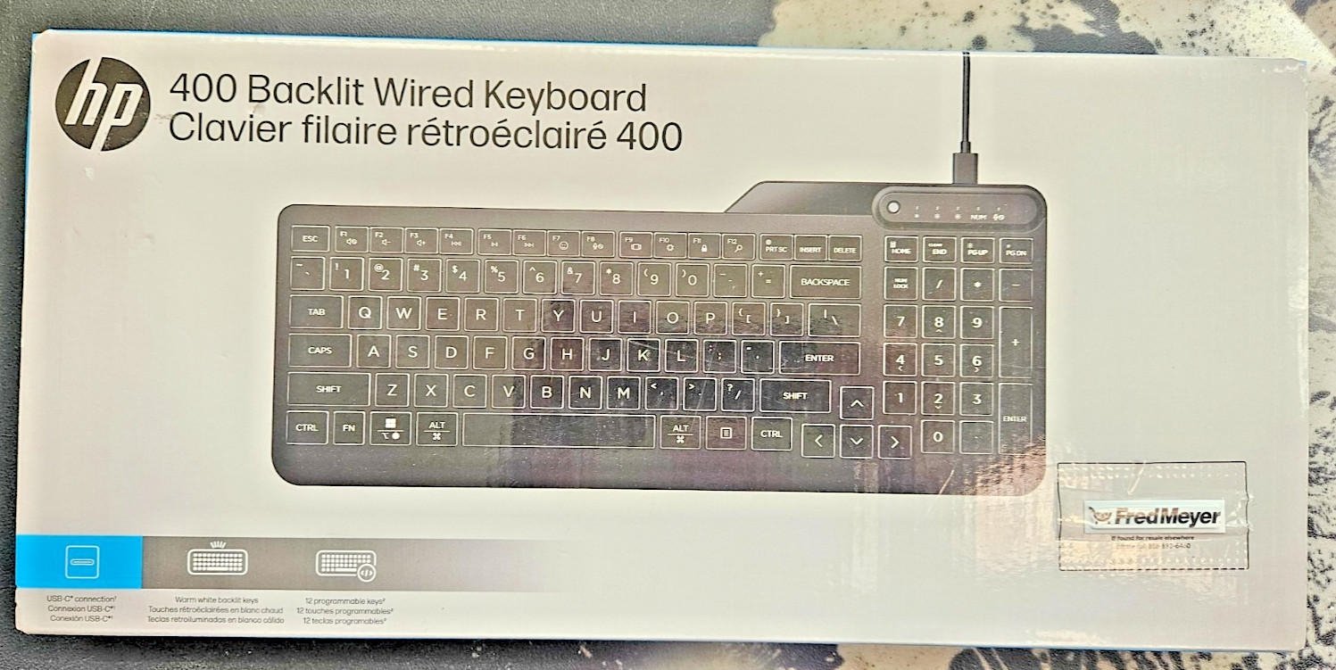 HP 400 Backlit Wired Keyboard Ash Wired