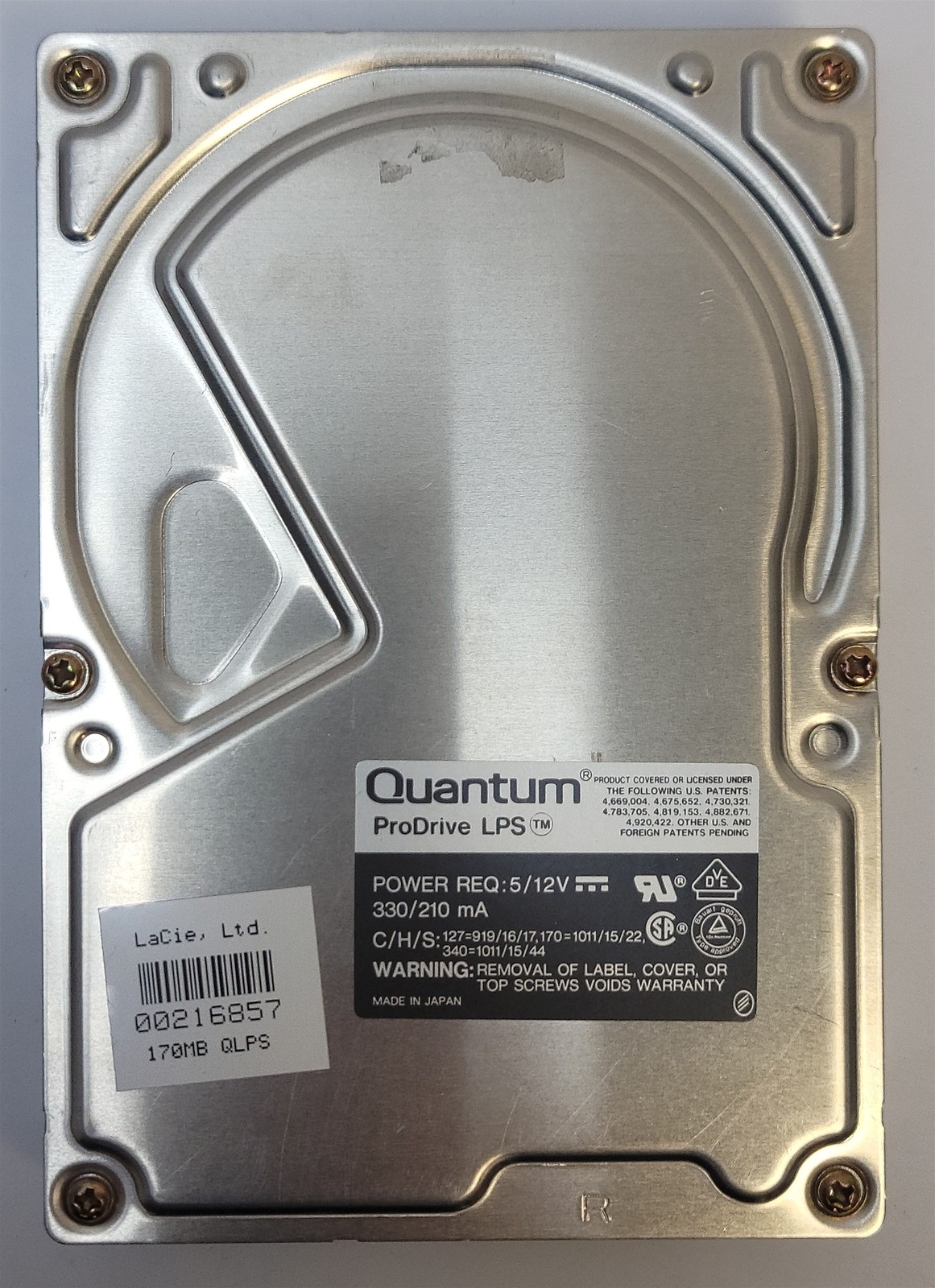 Quantum ProDrive LPS170S HDD, 170 MB, SCSI - Tested w/pics