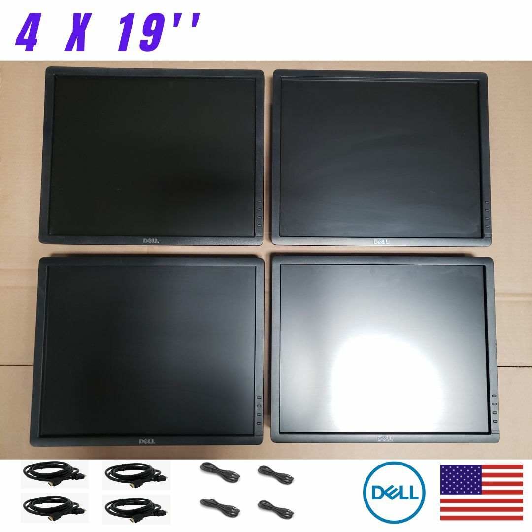Lot 4x Dell P1913Sf 19inch 1440x900 LCD Monitors no stand + VGA Cables