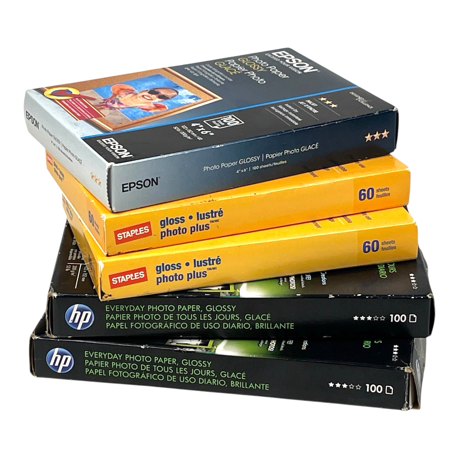 Lot 5 HP, Epson & Staples Photo Plus Gloss Glossy Paper 4x6 ~375 Sheets NEW