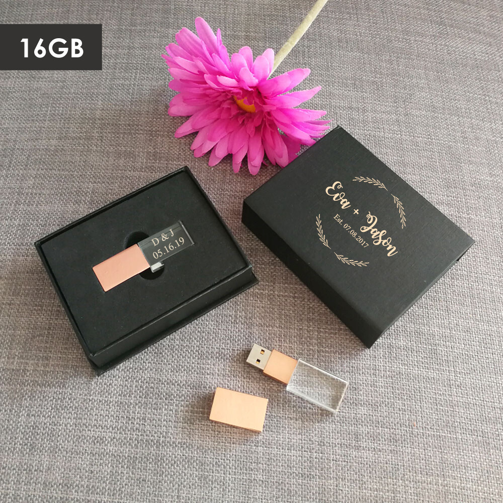 Custom 32GB Rose Gold USB Flash Drive & Box, Wedding Gifts, Personalized Gift