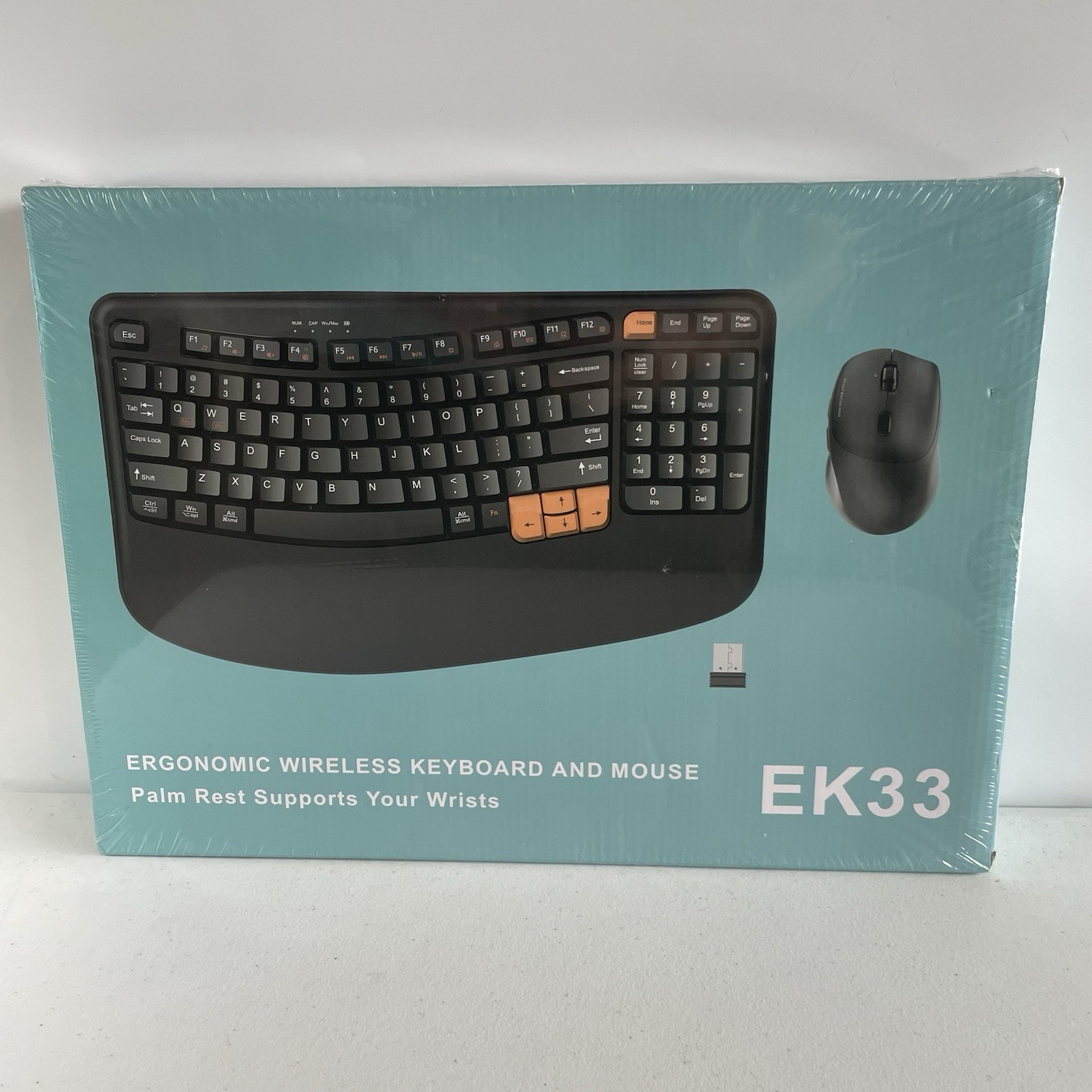 EK33 Wireless Ergonomic Keyboard Mouse Combo 2.4G Wave Keys Black