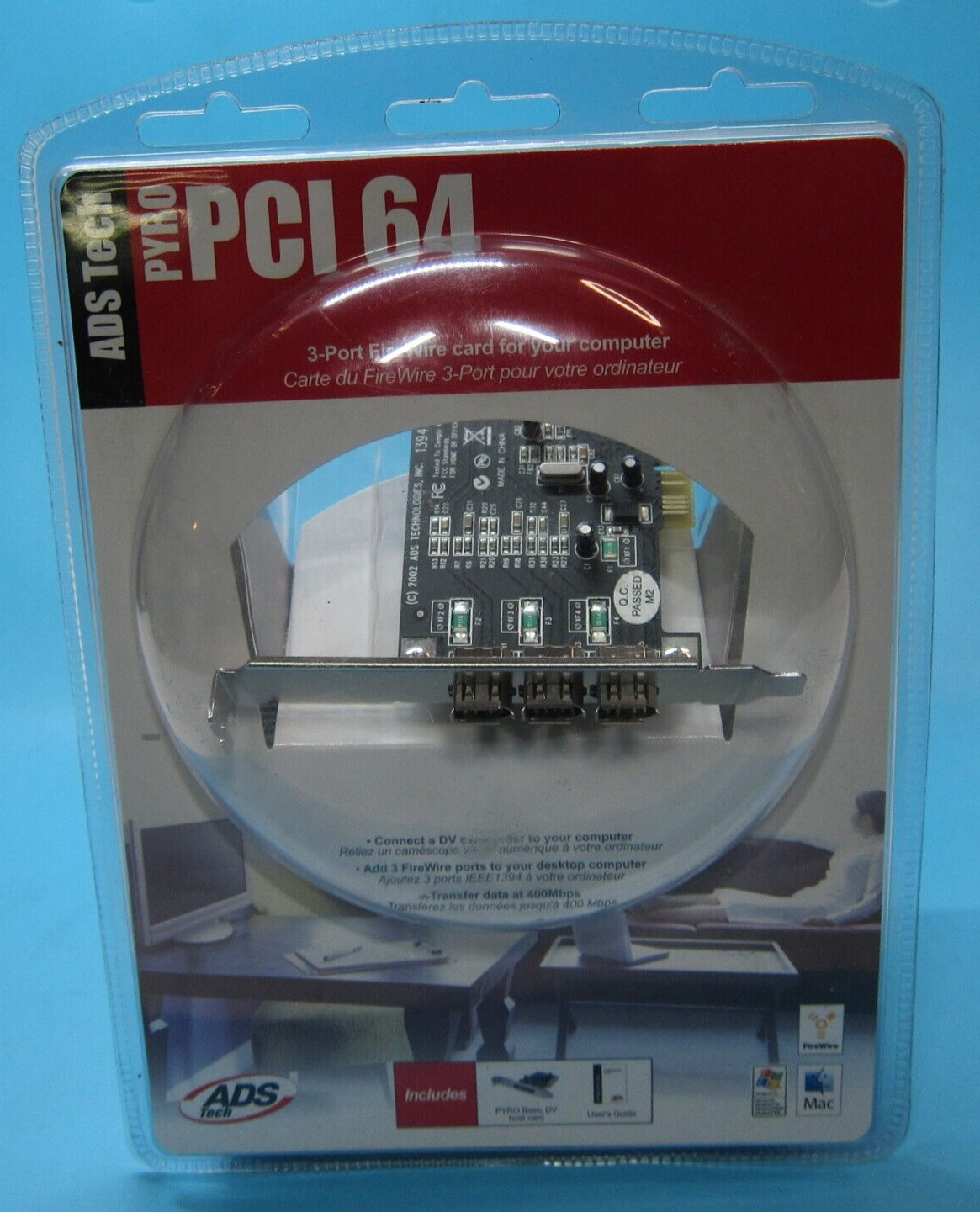 ADS Tech PYRO PCI 64 3-port Firewire API-311-EGFS DV Video for Windows & Mac