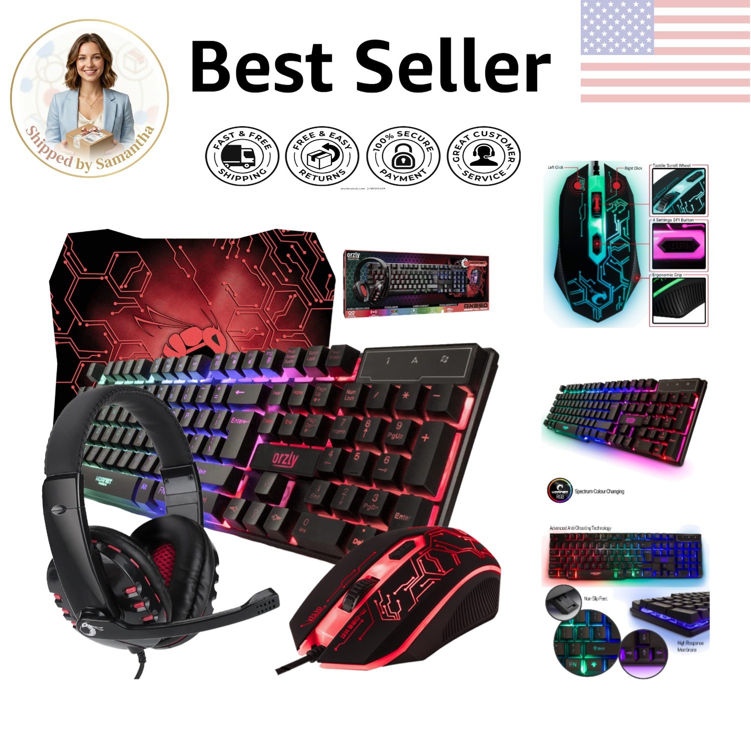 Complete Gaming Setup: Hornet RX-250 Wired RGB Keyboard, Mouse & Headset Bundle