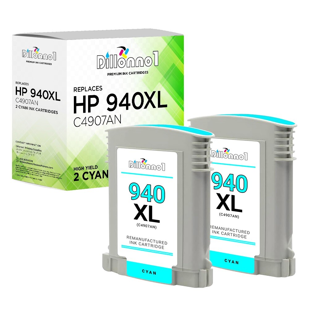2PK Compatible With HP 940XL Cyan Ink Cartridge C4907A HP OfficeJet 8000 8500