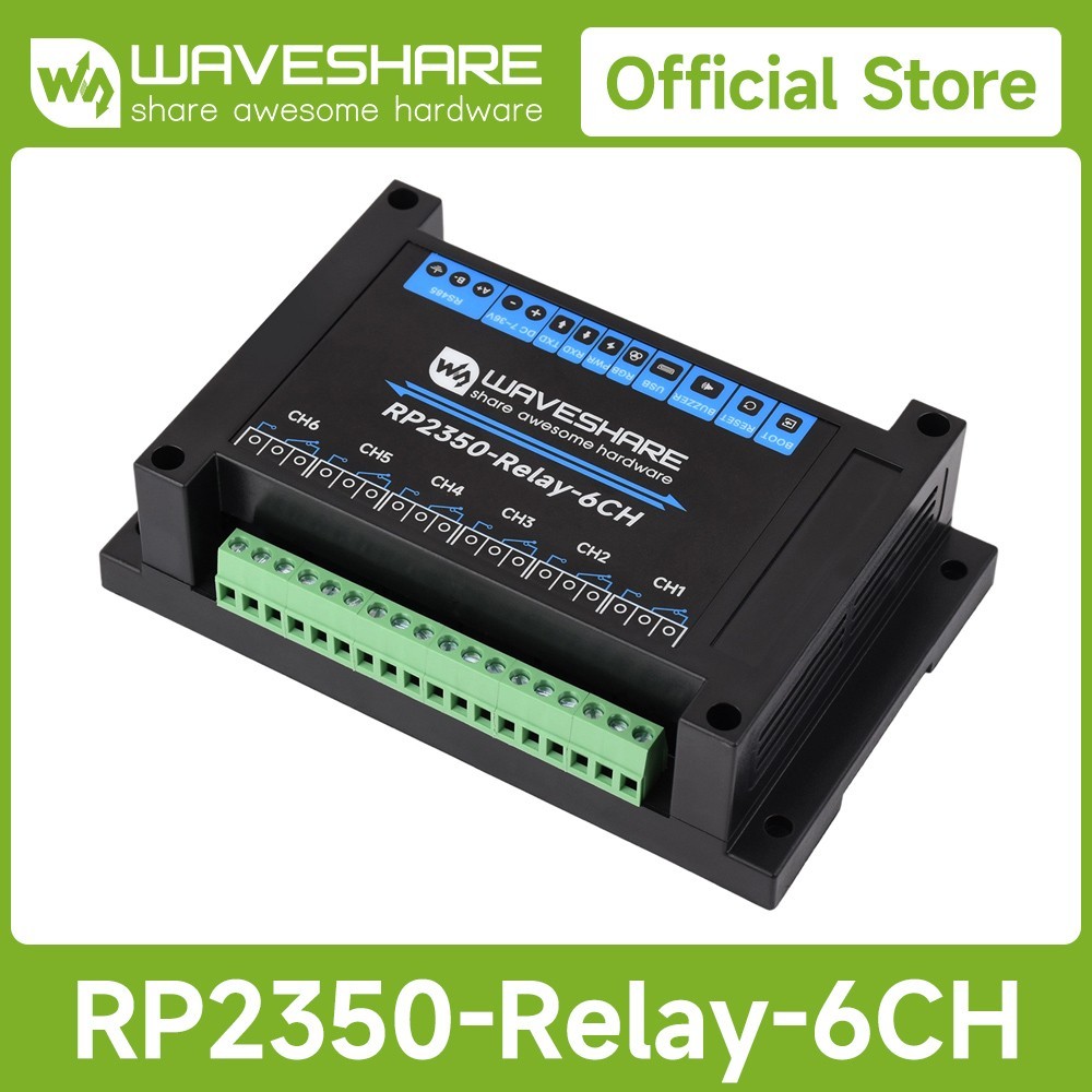 Waveshare Industrial 6-Channel RP2350 Relay Module, Onboard RS485 / Pico HAT
