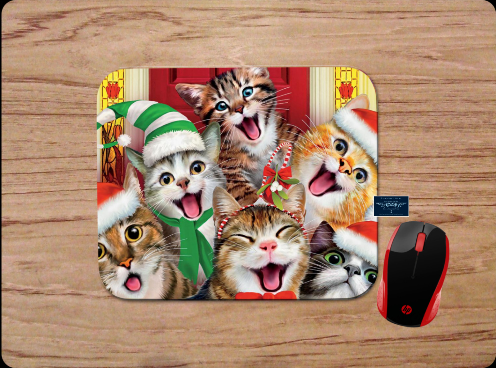 SELFIE KITTIES CHRISTMAS CAT THEME CUSTOM NONSLIP PC MOUSE PAD DESK MAT GIFT