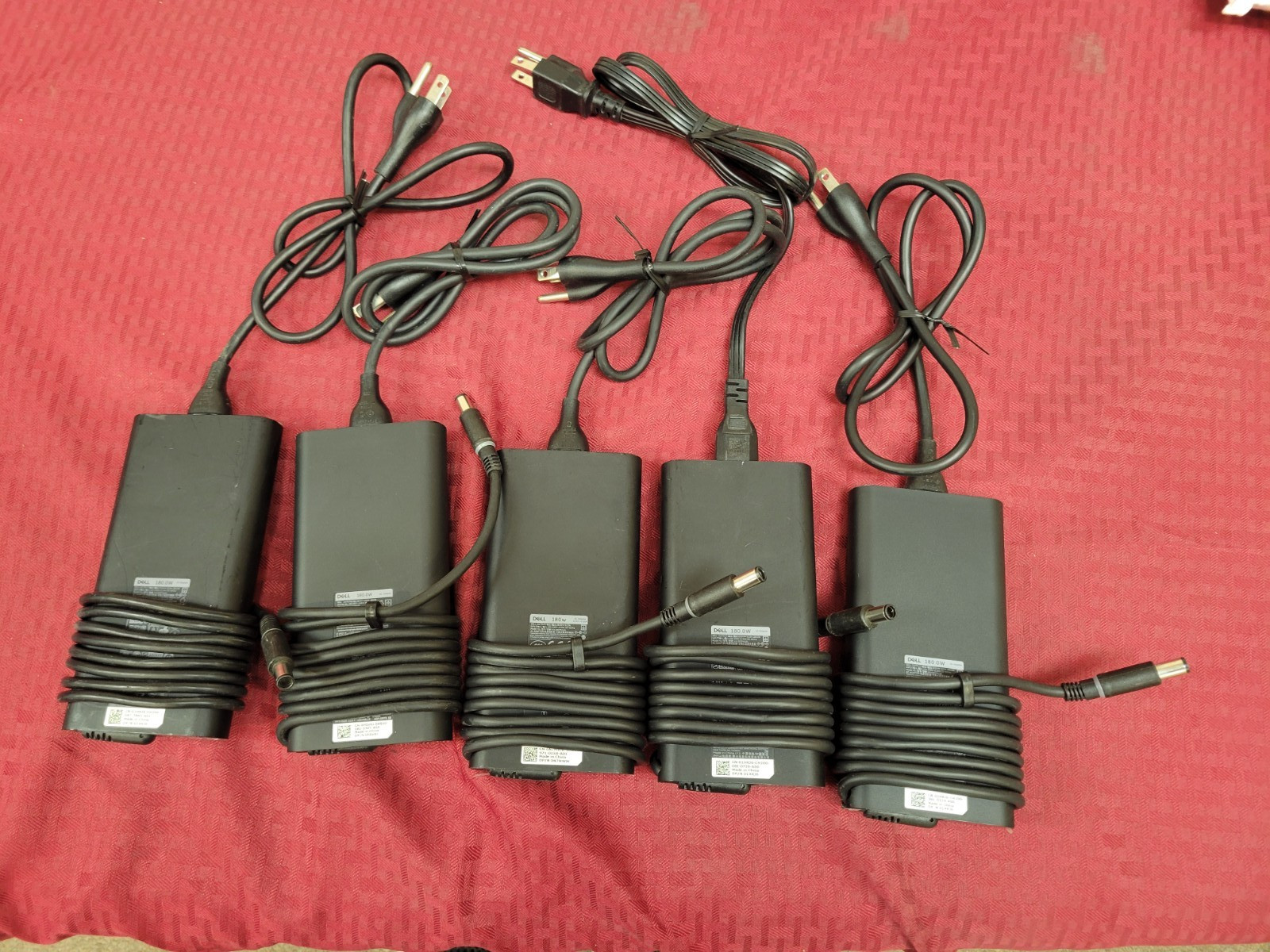 LOT OF 5 GENUINE DELL 180W SLIM AC ADAPTER LARGE TIP 7.44MM WITH POWER CORD