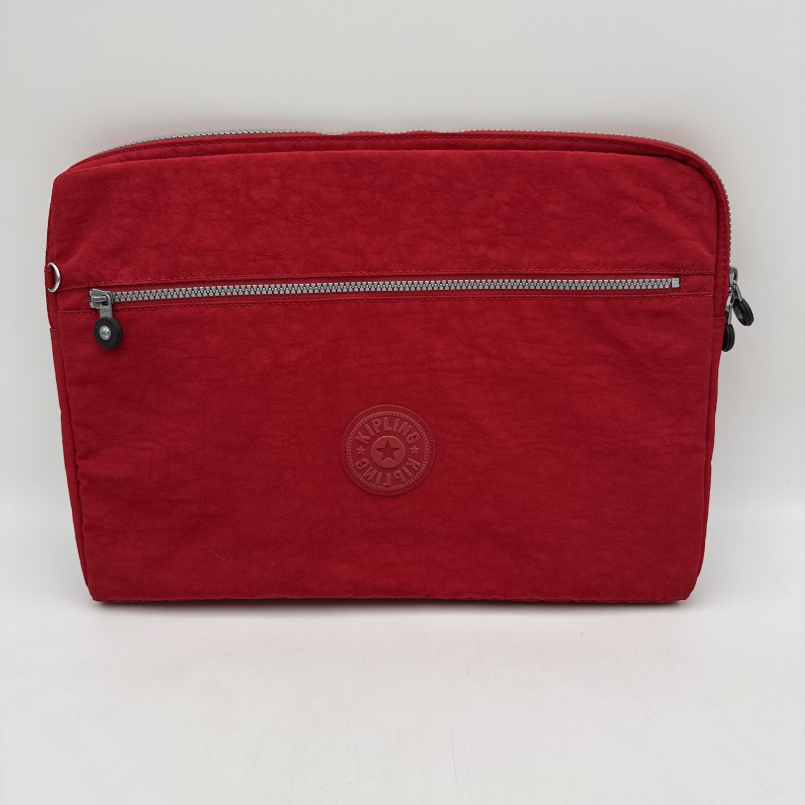 Kipling Padded Laptop Sleeve Nylon Red Top Zip Front Pocket 16” x 12”