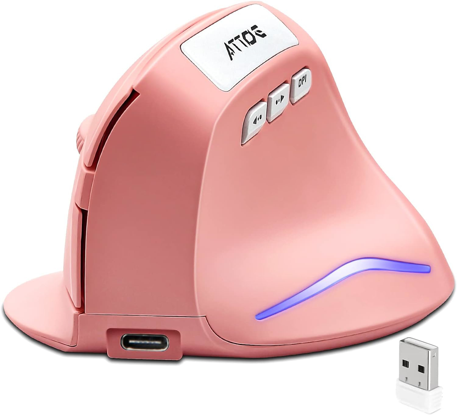 Attoe Ergonomic Mouse,2.4G Wireless Vertical Mouse Pink Computer Mouse with 3 Ad