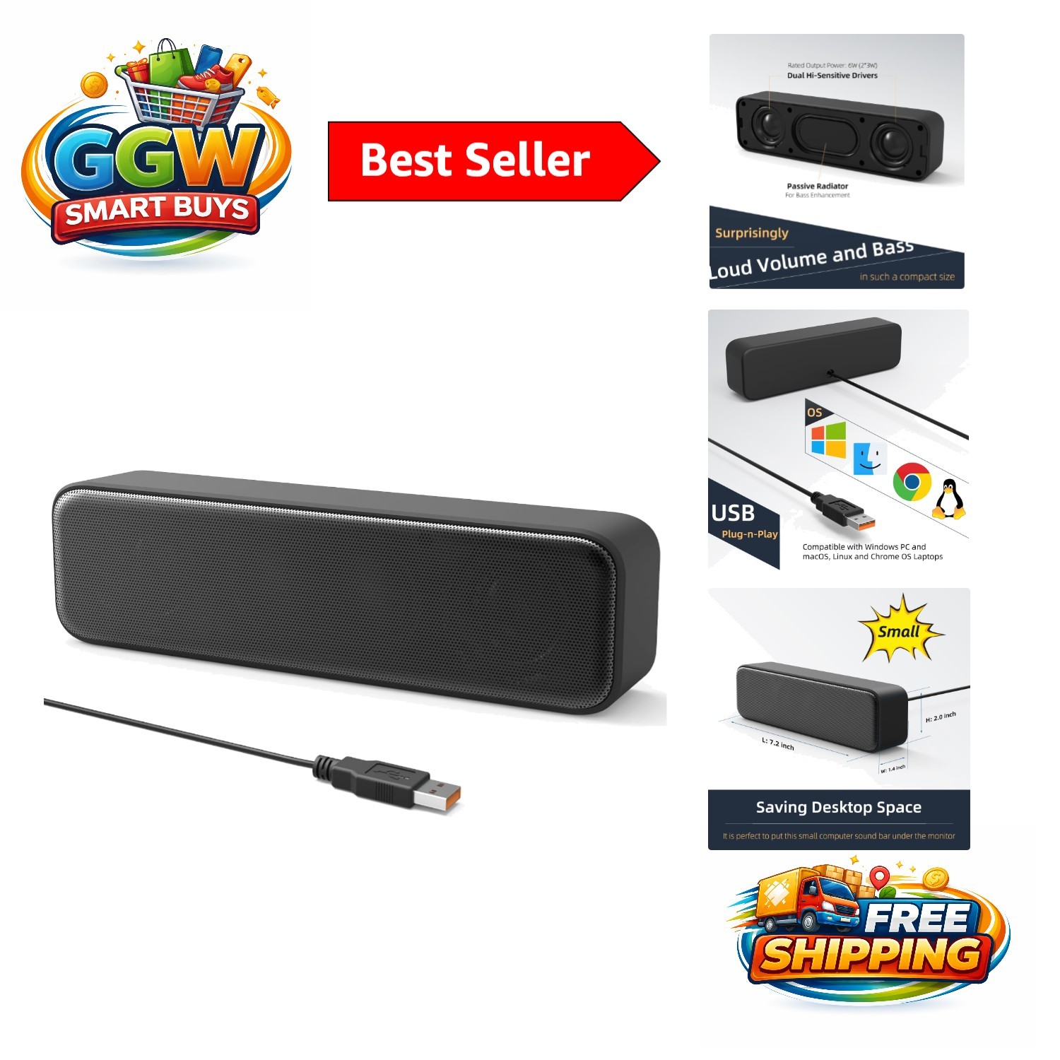 Sleek Black USB Computer Speakers – Effortless Setup with Superior Sound Quality