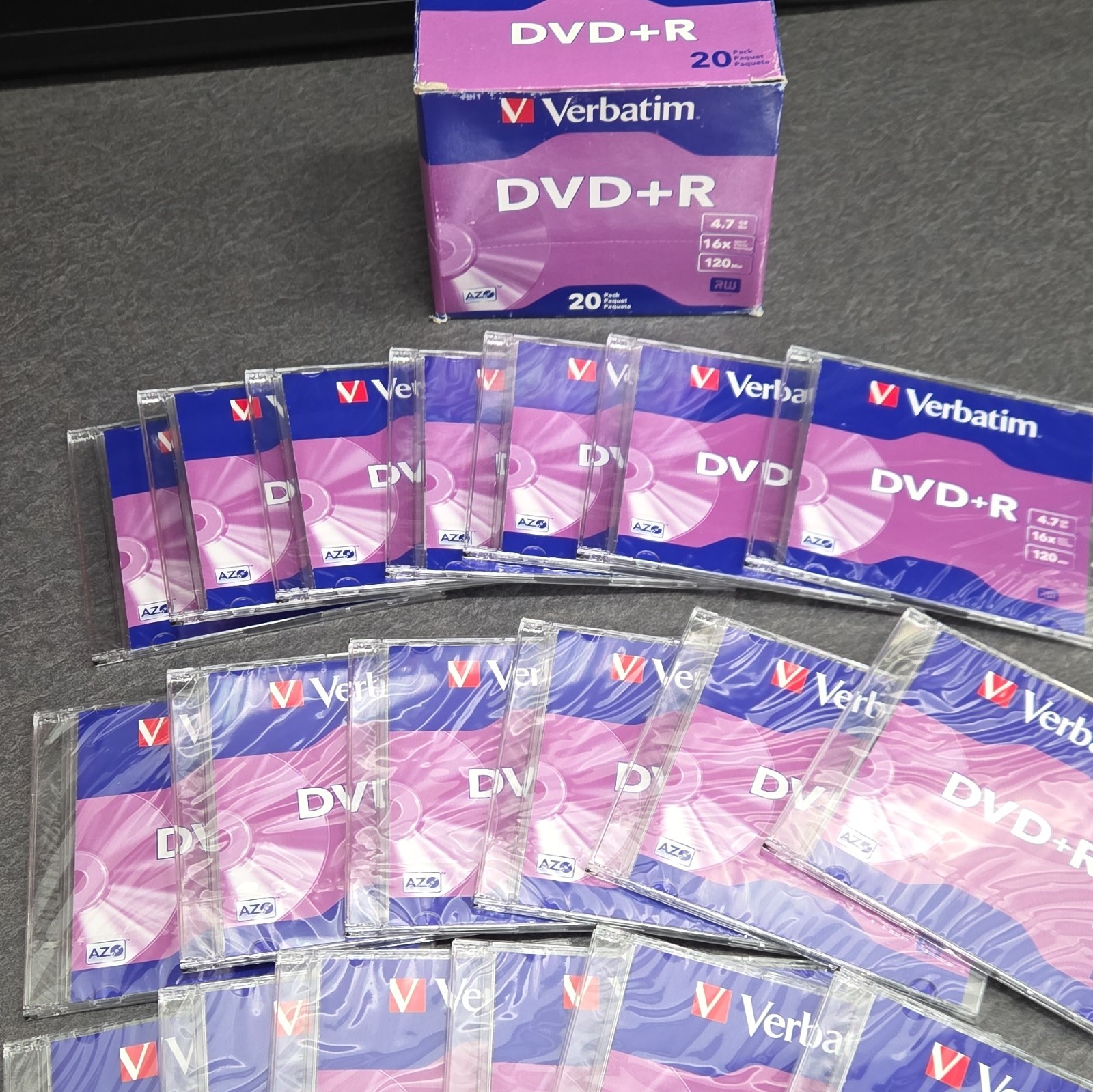 PACK OF 19 Verbatim AZO DVD+R 4.7GB 16X 120Min Recordable Disc Jewel Case #95059