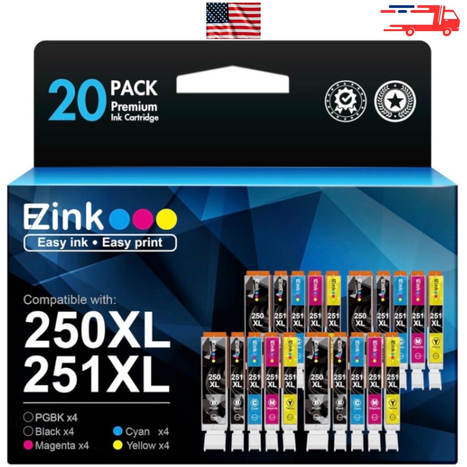 E-Z Ink 30 Pk Ink Cartridges Canon 250 251 XL PGI-250XL CLI-251XL & Pixma MX922