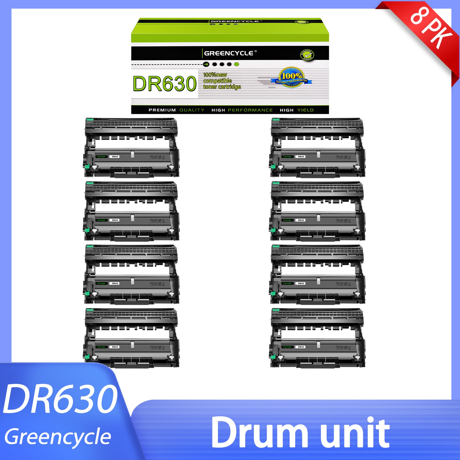 8Pack Drum Unit for Brother DR630 DR660 HL-L2300DW L2320D MFC-L2700DW Printer