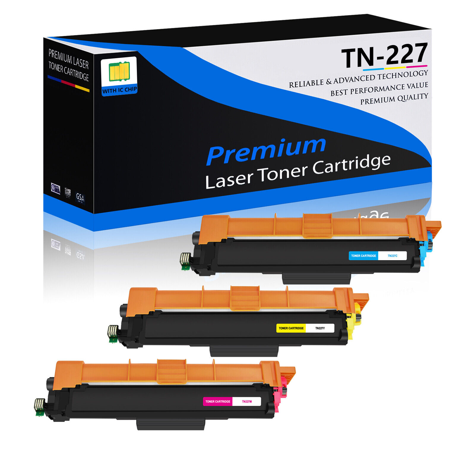 3PK TN227 C/M/Y Color Toner for Brother TN-227 HL-L3270CDW HL-L3290CDW Printer
