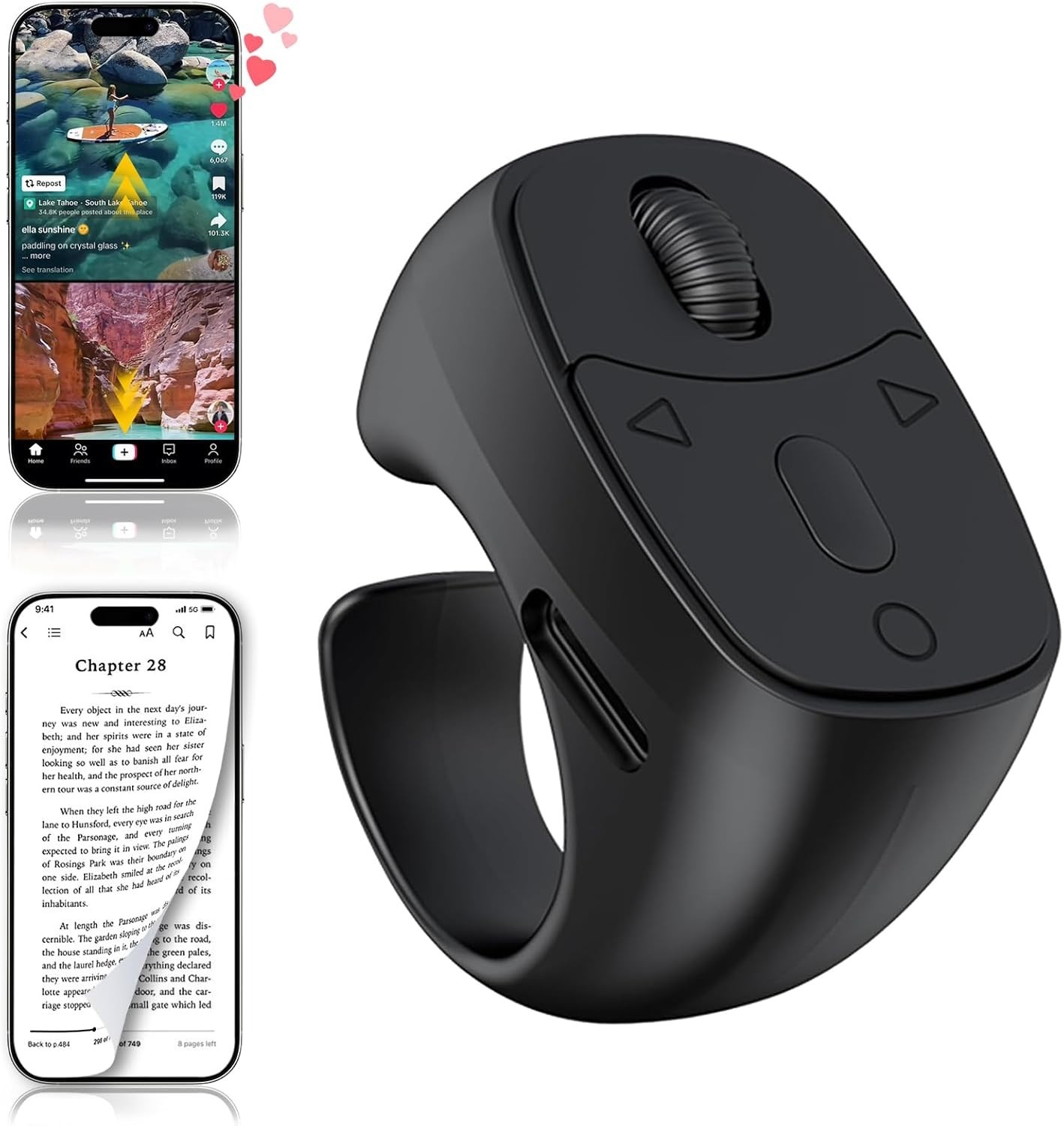TikTok Scrolling Ring Remote Control, Page Turner for iPad iPhone & Android