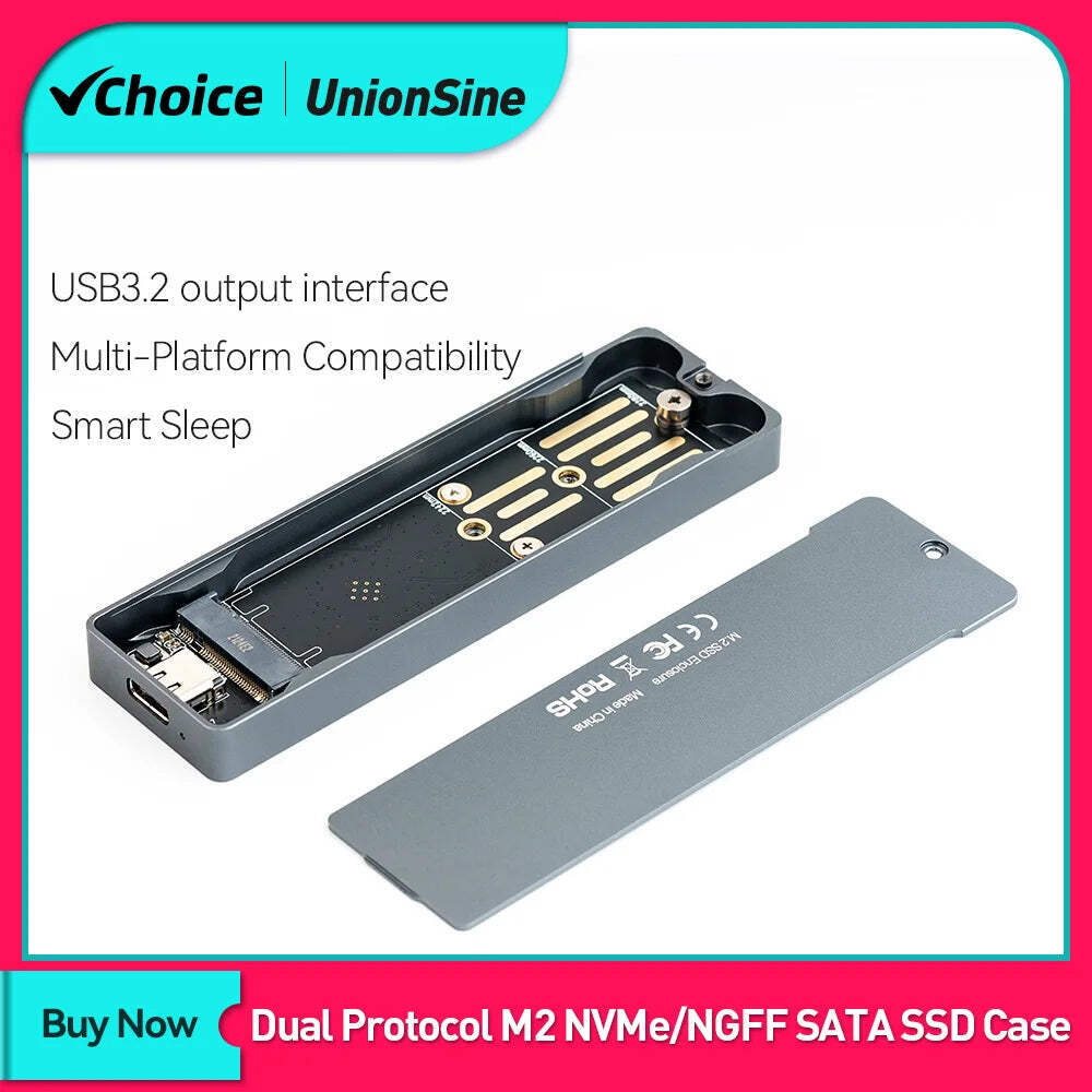 UnionSine Dual Protocol M2 NVMe NGFF SATA SSD Case 10Gbps HDD SSD Box to USB3.1