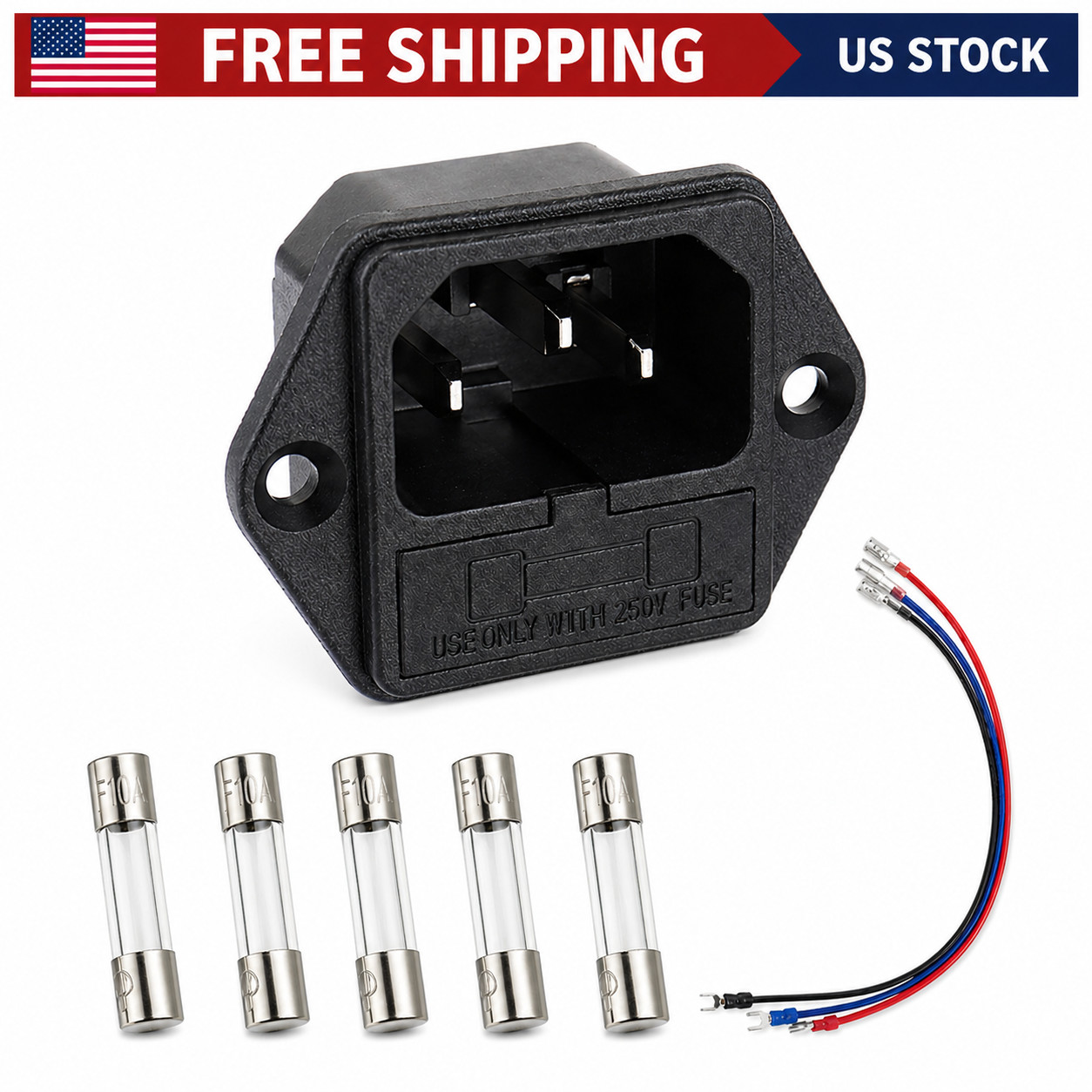 AC Power Inlet Socket FOR IEC C14 Panel Mount Fix No Power 250V 10A
