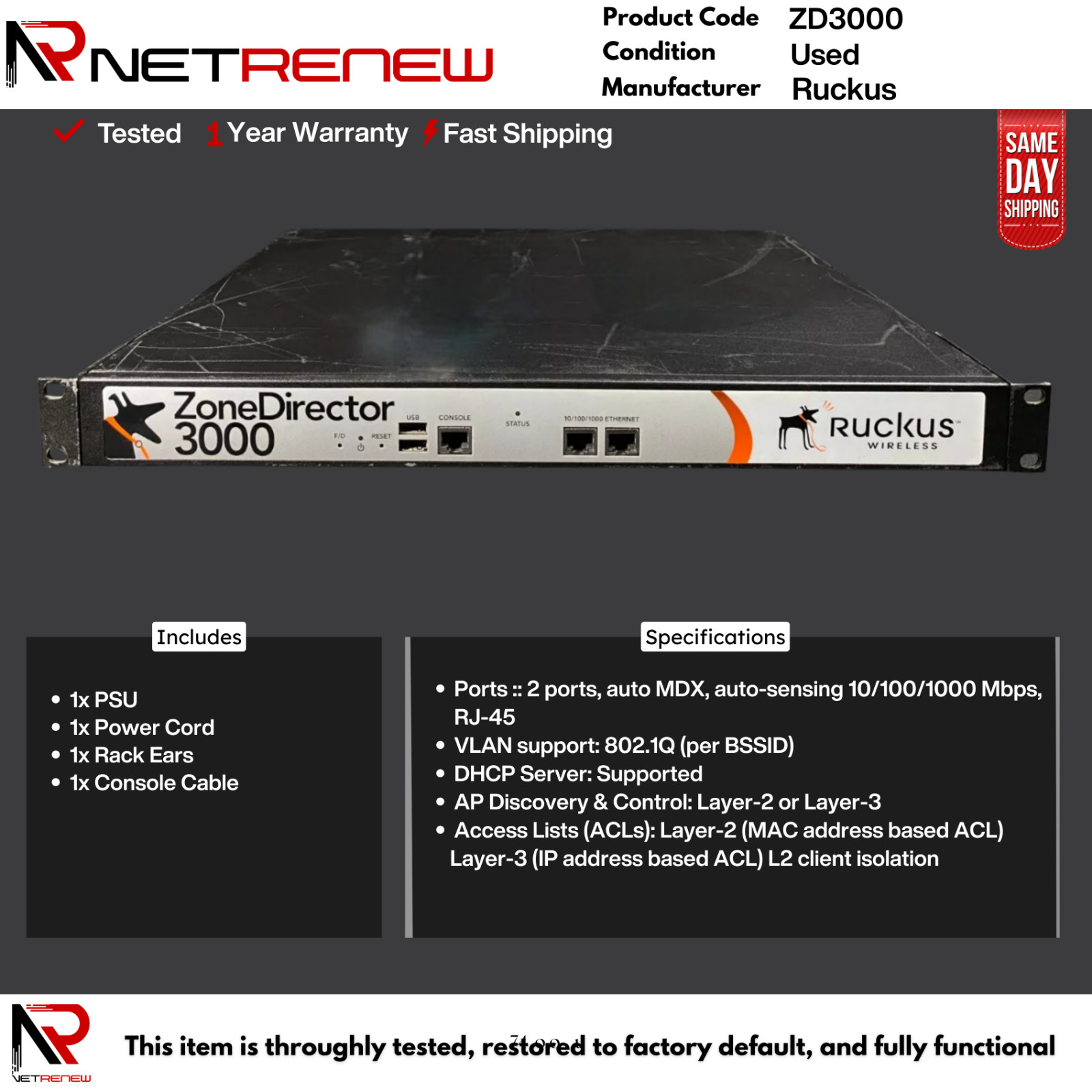 Ruckus  ZoneDirector 3000 ZD3000 Wireless LAN Controller