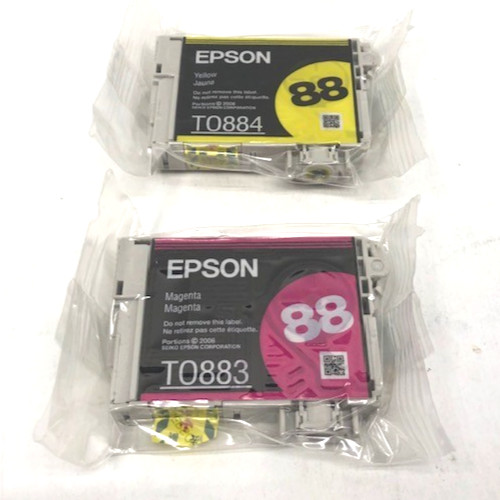 Epson 88 Yellow & Magenta Ink Cartridges T0883 T0884 Genuine OEM - NEW/SEALED