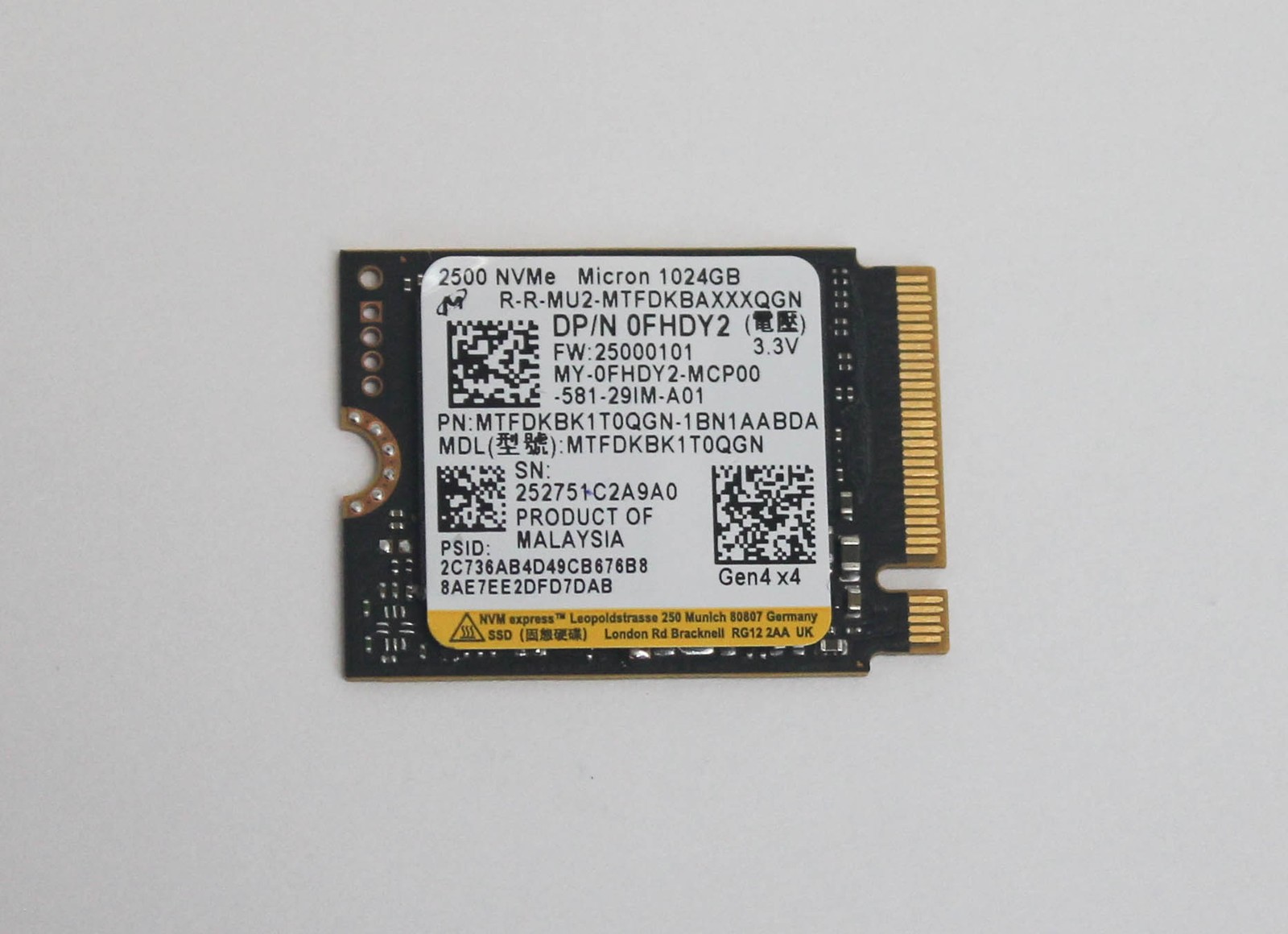 FHDY2 DELL SSD 1TB NVME 2230 M.2 SOLID STATE DRIVE "GRADE A"