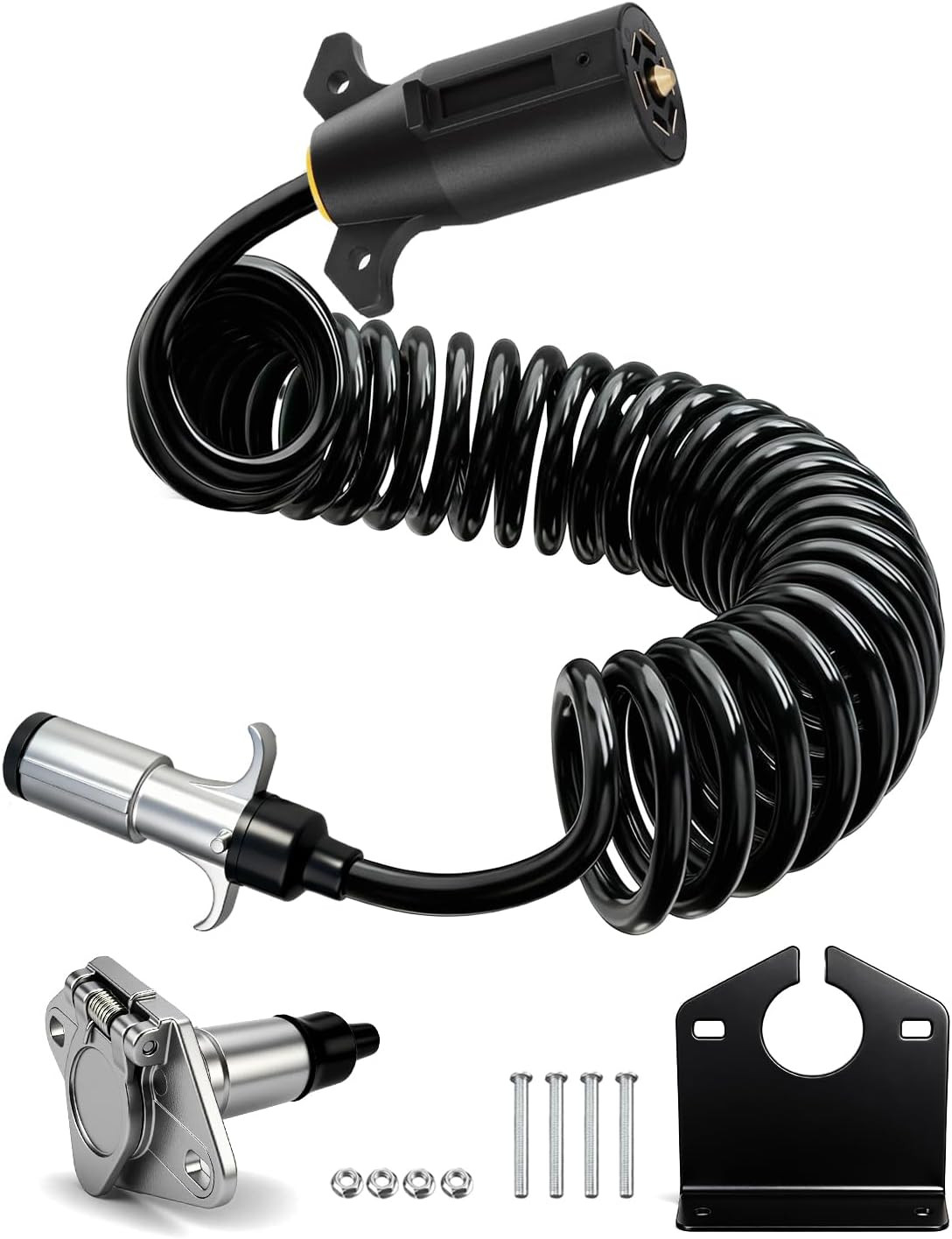 7 Pin to 6 Pin Trailer Adapter, 8FT Coiled Cord Tow Cable Kit