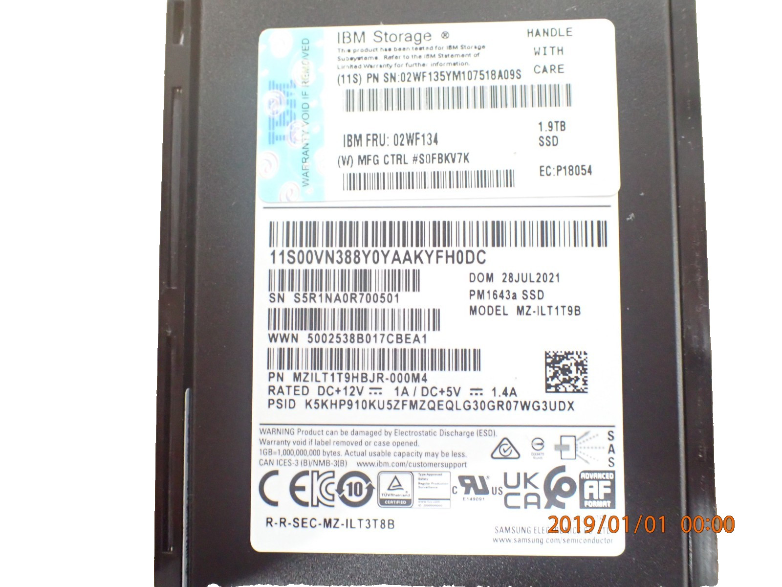 IBM 02WF134 1.9TB SFF SSD Unit SSD Internal Solid State Disk Drive